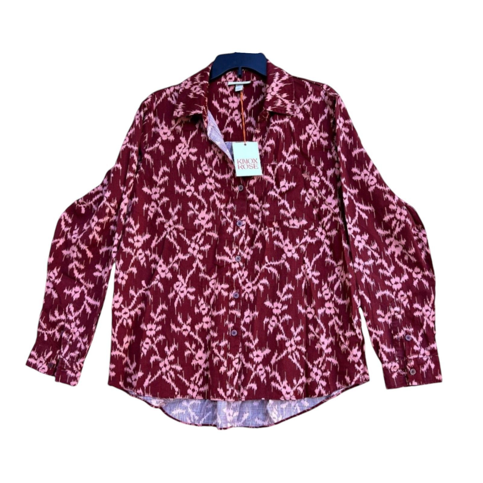 Other Knox Rose - Women's Long Sleeve Button-Down Shirt Top - Red Size L / US 10 / IT 46 - 2 Thumbnail