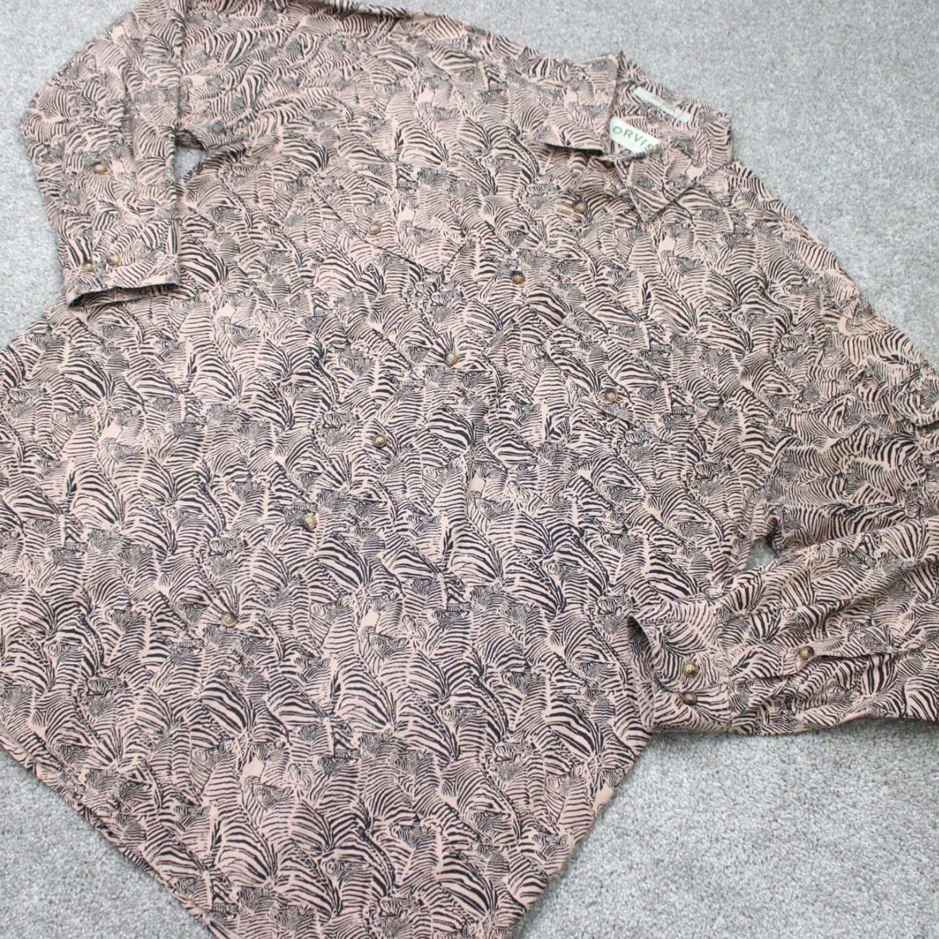 Orvis Orvis Shirt Mens Large Beige/Black Geometric 100% Cotton Long Sleeve Button-Up Shirt Mens L Geometric Pattern Fall Spring Summer Winter Vintage: No Size US L / EU 52-54 / 3 - 3 Thumbnail
