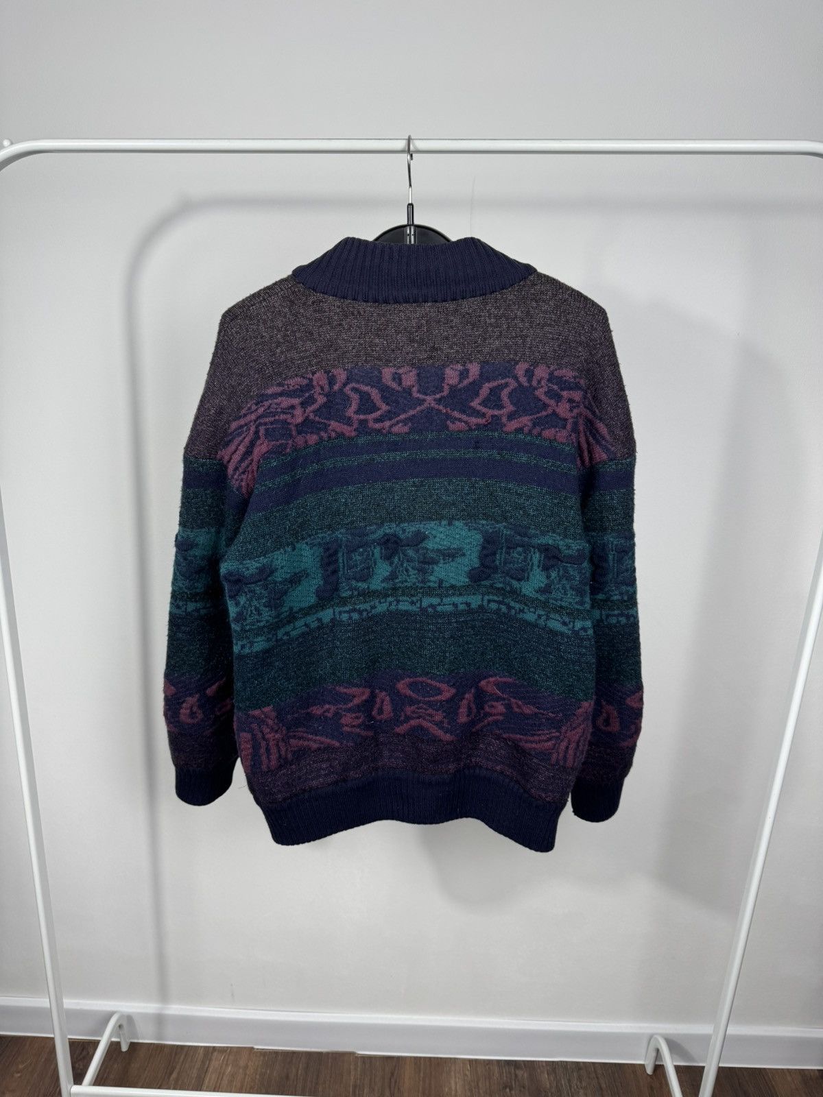 Other Vintage Abstract Pattern Knit Bomber Jacket Wool Blend 50 Size US XL / EU 56 / 4 - 15 Thumbnail