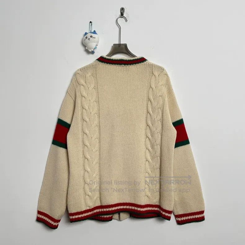 Gucci Gucci Red and green webbing wool cardigan coat Size US M / EU 48-50 / 2 - 3 Thumbnail
