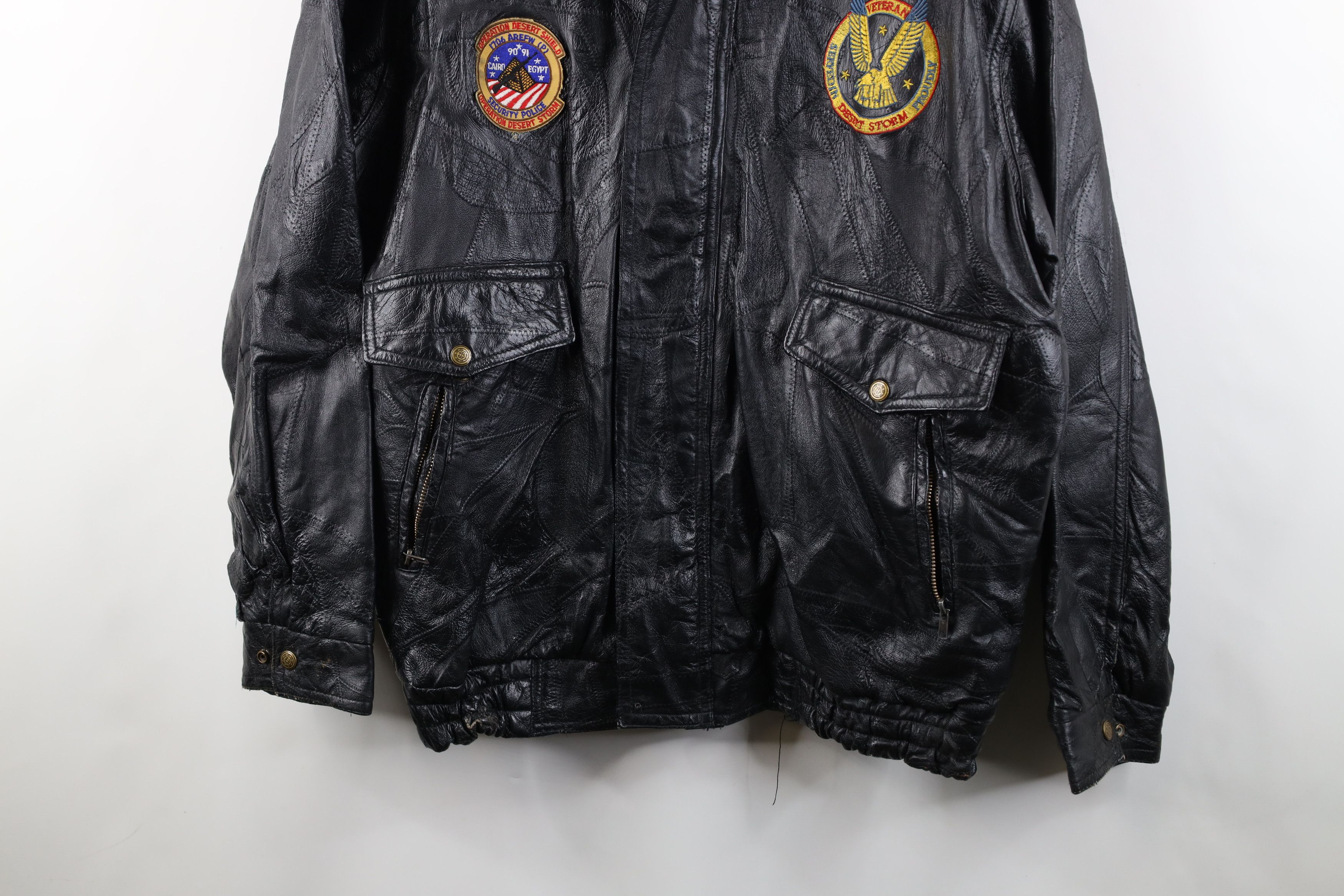Vintage Vintage 90s Desert Storm Shield Leather Bomber Jacket Black Size US XXL / EU 58 / 5 - 3 Thumbnail