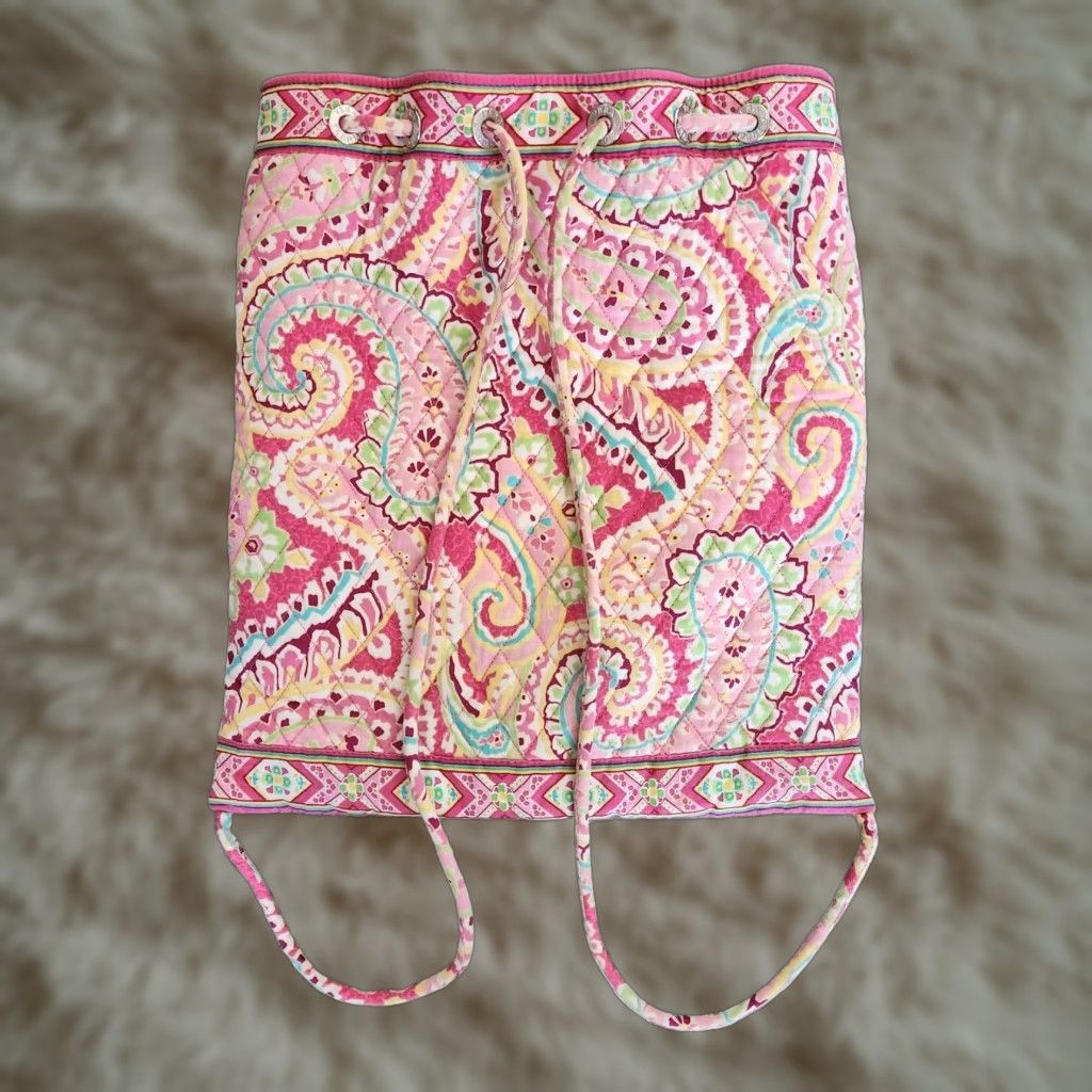 Vera Bradley Vera Bradley Backpack Womens Medium Drawstring Beach Paisley Mesa Multicolor Cotton Purse Bag Color Pink Backpack 14.5 x 13' Size ONE SIZE - 1 Thumbnail