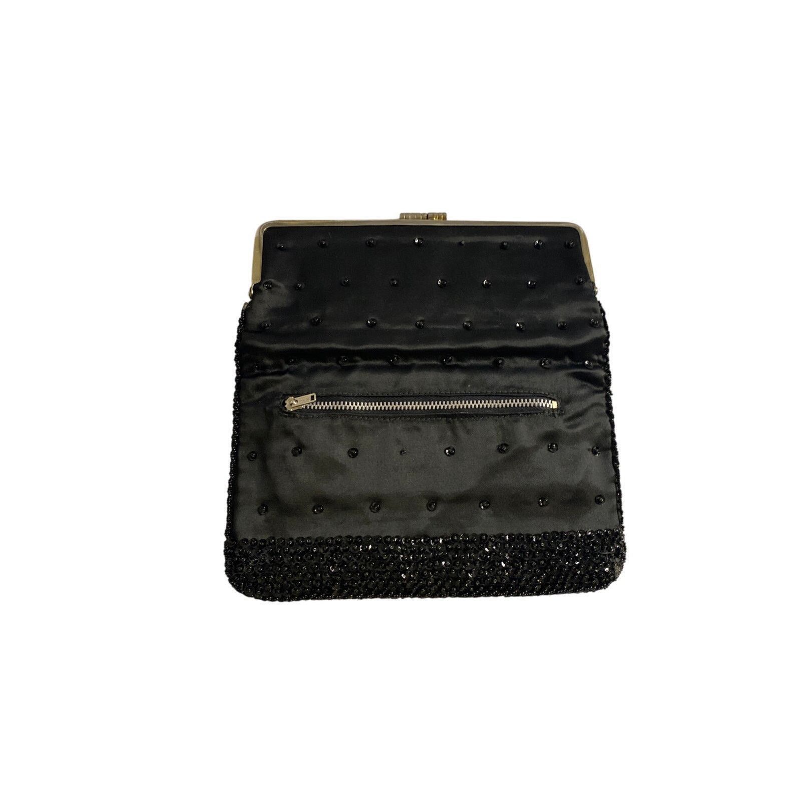 Other Vintage 80s Black Beaded Clutch Purse Evening Bag Elegant Size ONE SIZE - 6 Thumbnail