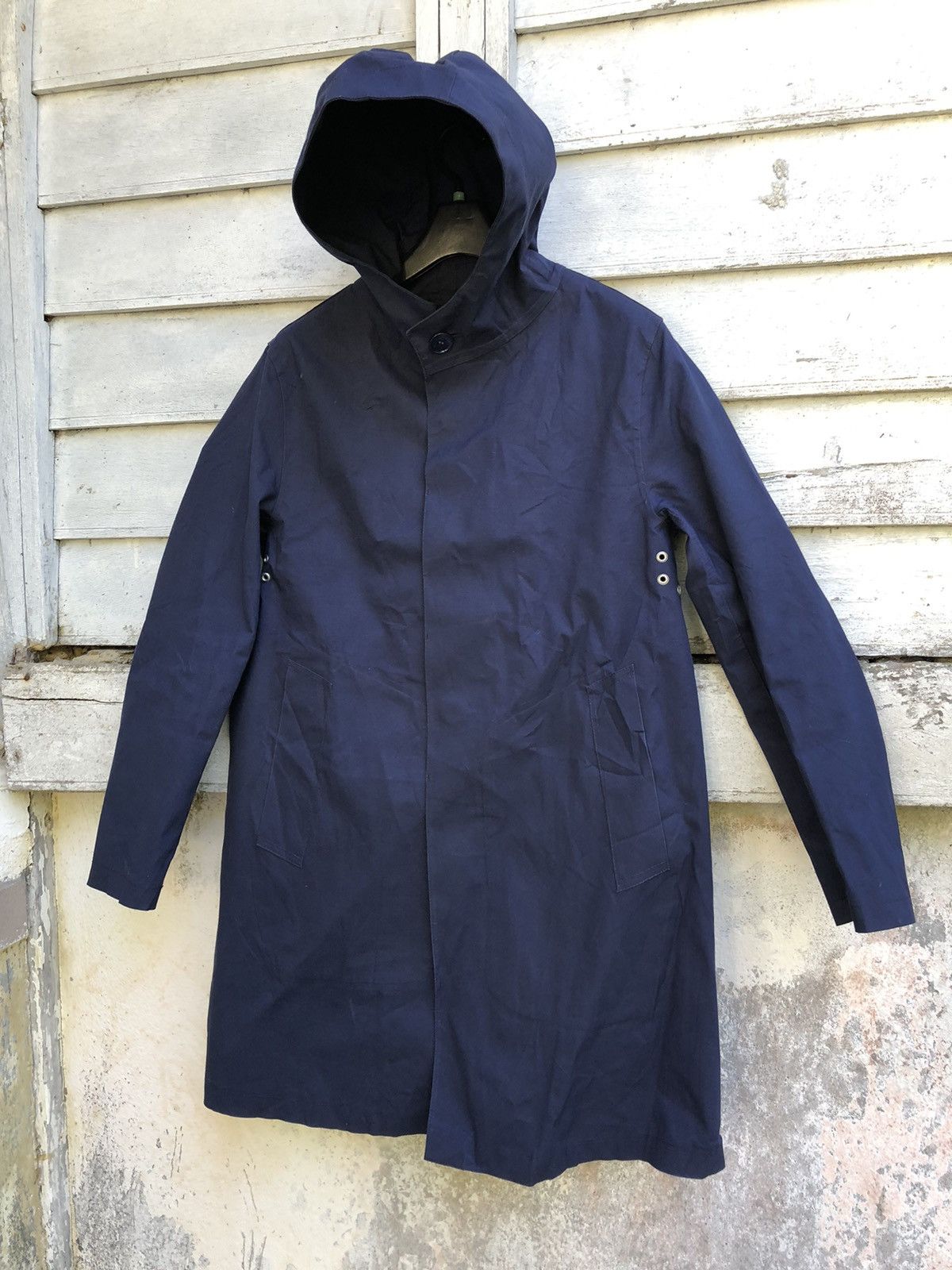 Handmade × Mackintosh Navy Blue Bonded Cotton Hooded Coat Size US S / EU 44-46 / 1 - 1 Thumbnail