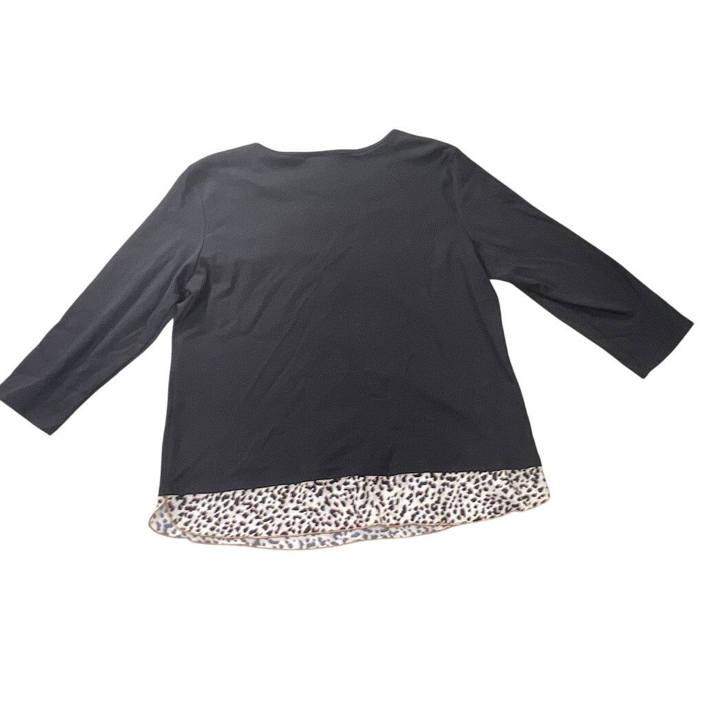 Other Alfred Dunner Black Top with Rhinestones Leopard Trim Size M Size M / US 6-8 / IT 42-44 - 2 Thumbnail