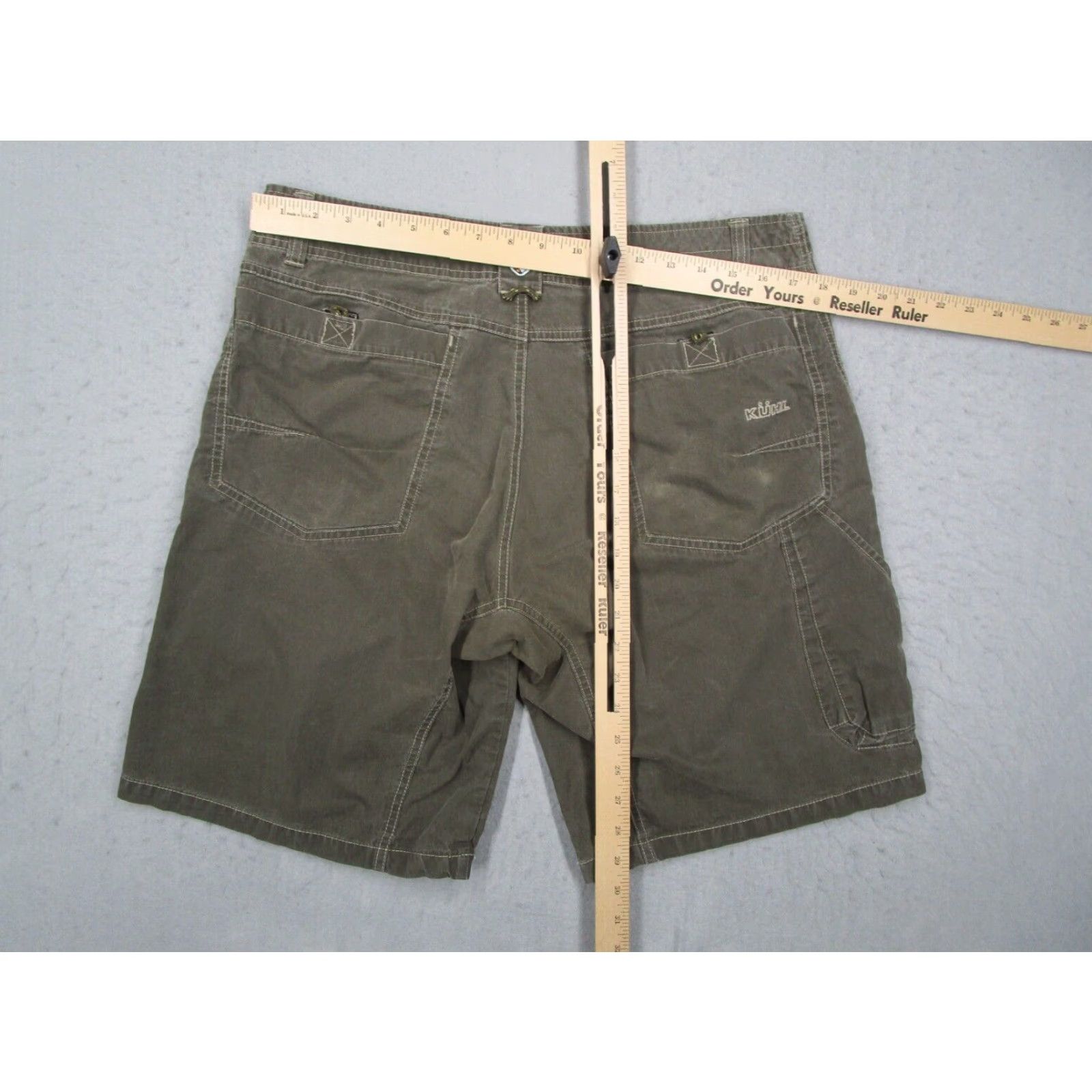 Vintage Kuhl Mens Green Canvas Shorts 34 Cargo 9" Workwear Utility Camp Hike Patina Dye Size US 34 / EU 50 - 7 Thumbnail