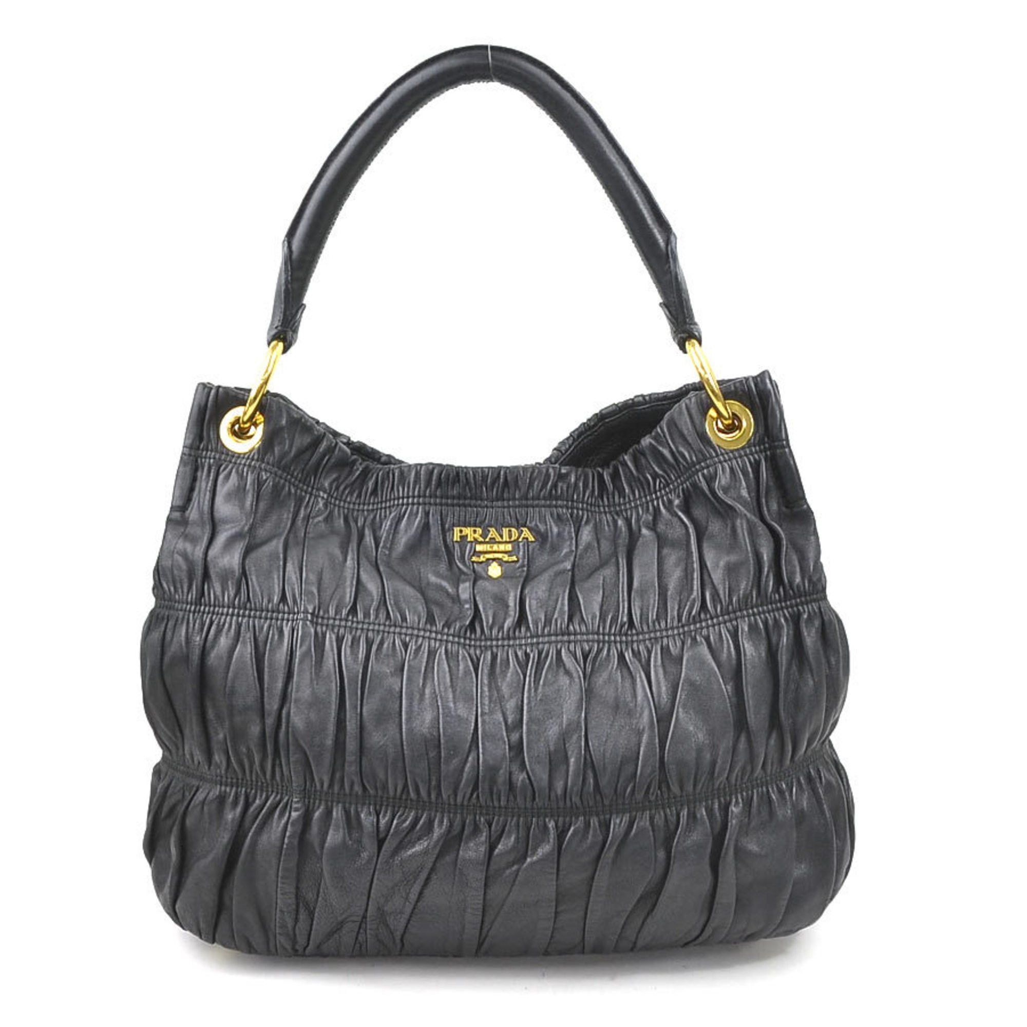 Prada Shoulder Bag Leather Black Gold Women's E60293G