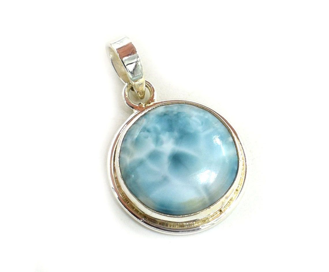 Handmade Smooth Larimar Gemstone Pendant, Round Larimar Pendant, Size ONE SIZE - 4 Thumbnail