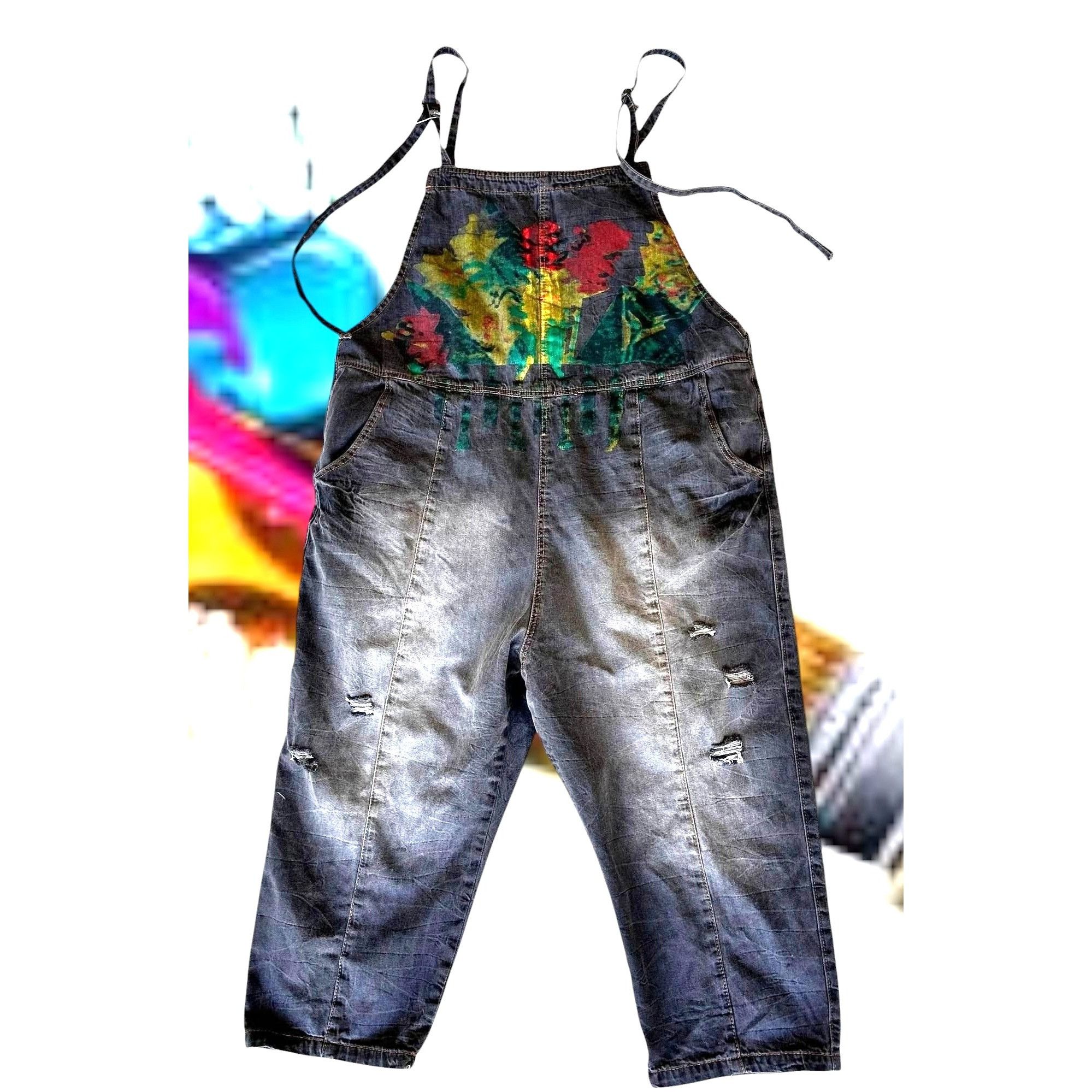 Other NWT YESNO Denim Painted Bib Overalls Medium Wide L Size 32" / US 10 / IT 46 - 1 Thumbnail