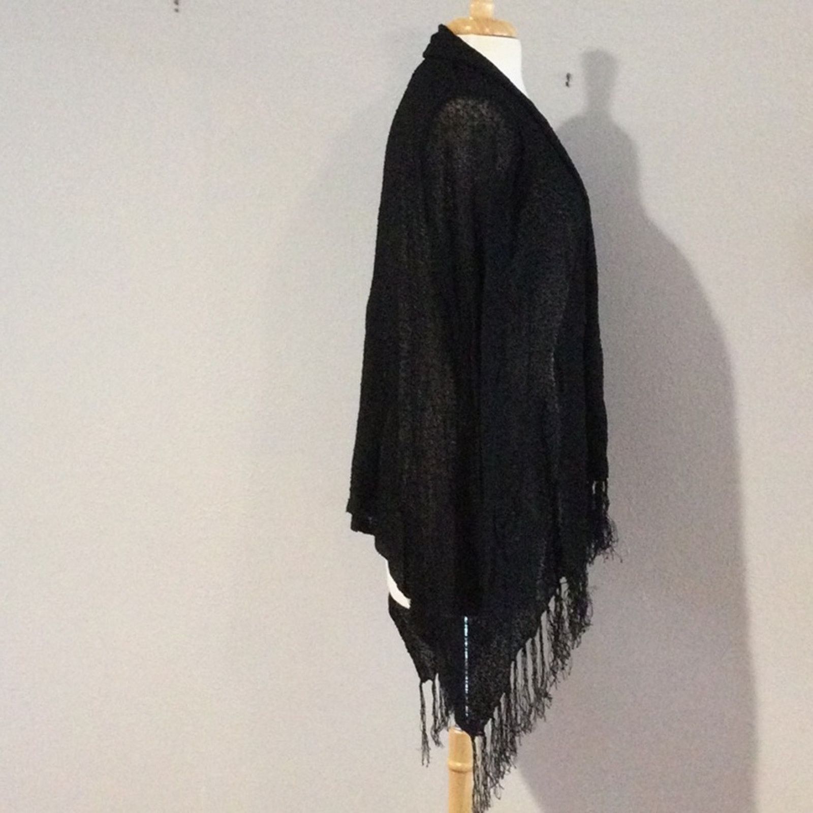 Chicos Chico's Black Fringe L/S 100% Rayon Open Cardigan M/L Size L / US 10 / IT 46 - 4 Thumbnail