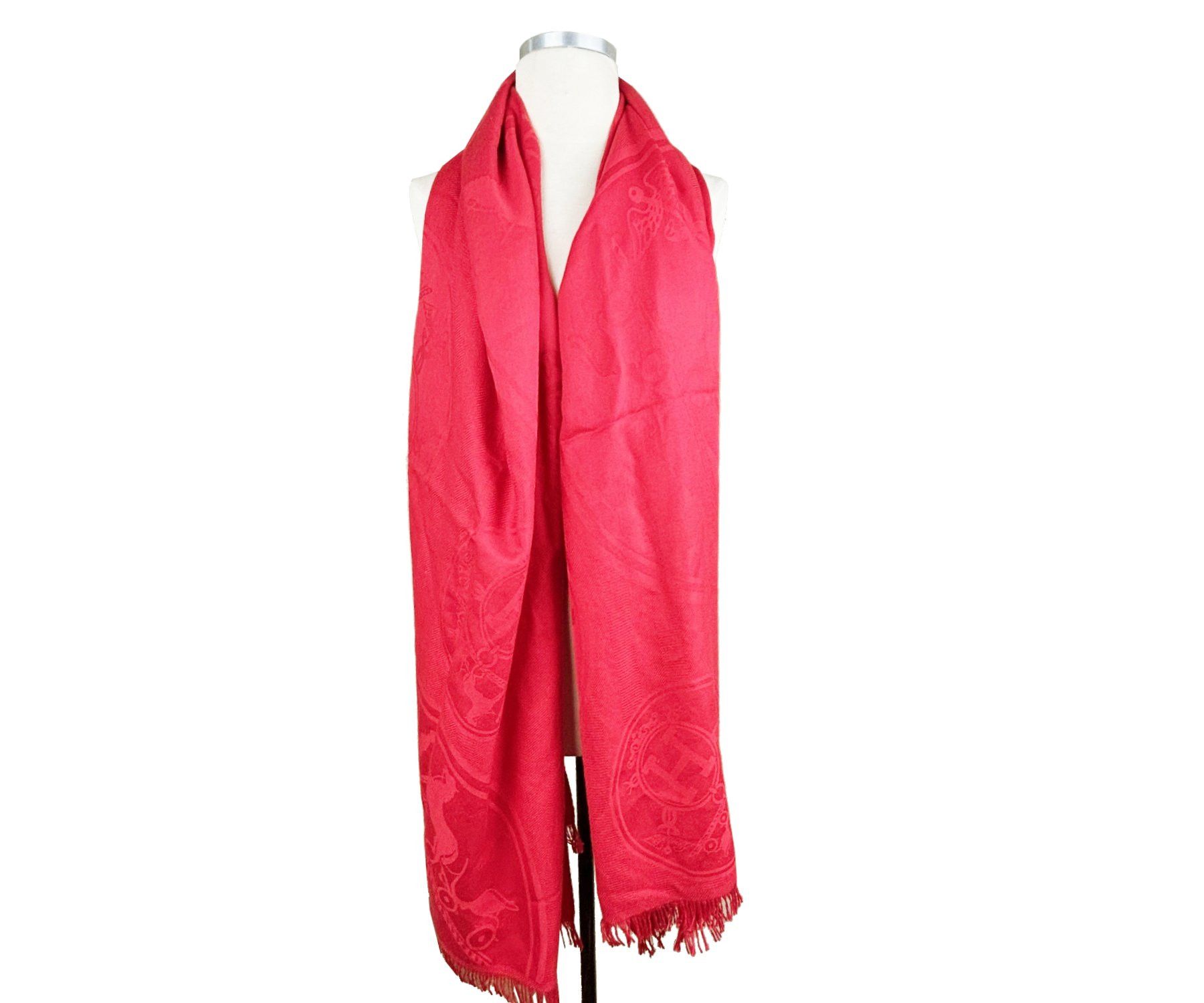Hermes Hermes Red New Libris Jacquard Cashmere Silk Stole Shawl Size ONE SIZE - 3 Thumbnail