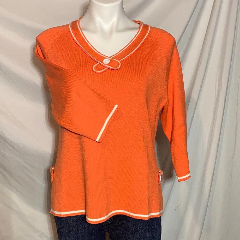 Designer World Republic Orange White Pullover Sweater Sz L Size L / US 10 / IT 46 - 6 Thumbnail
