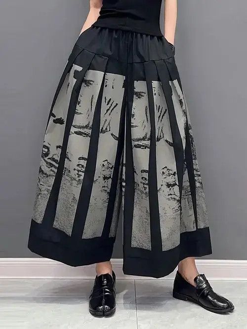 Japanese Brand Print Wide Leg Pants Woman Korea 2023 Spring New Size 32" / US 10 / IT 46 - 4 Thumbnail