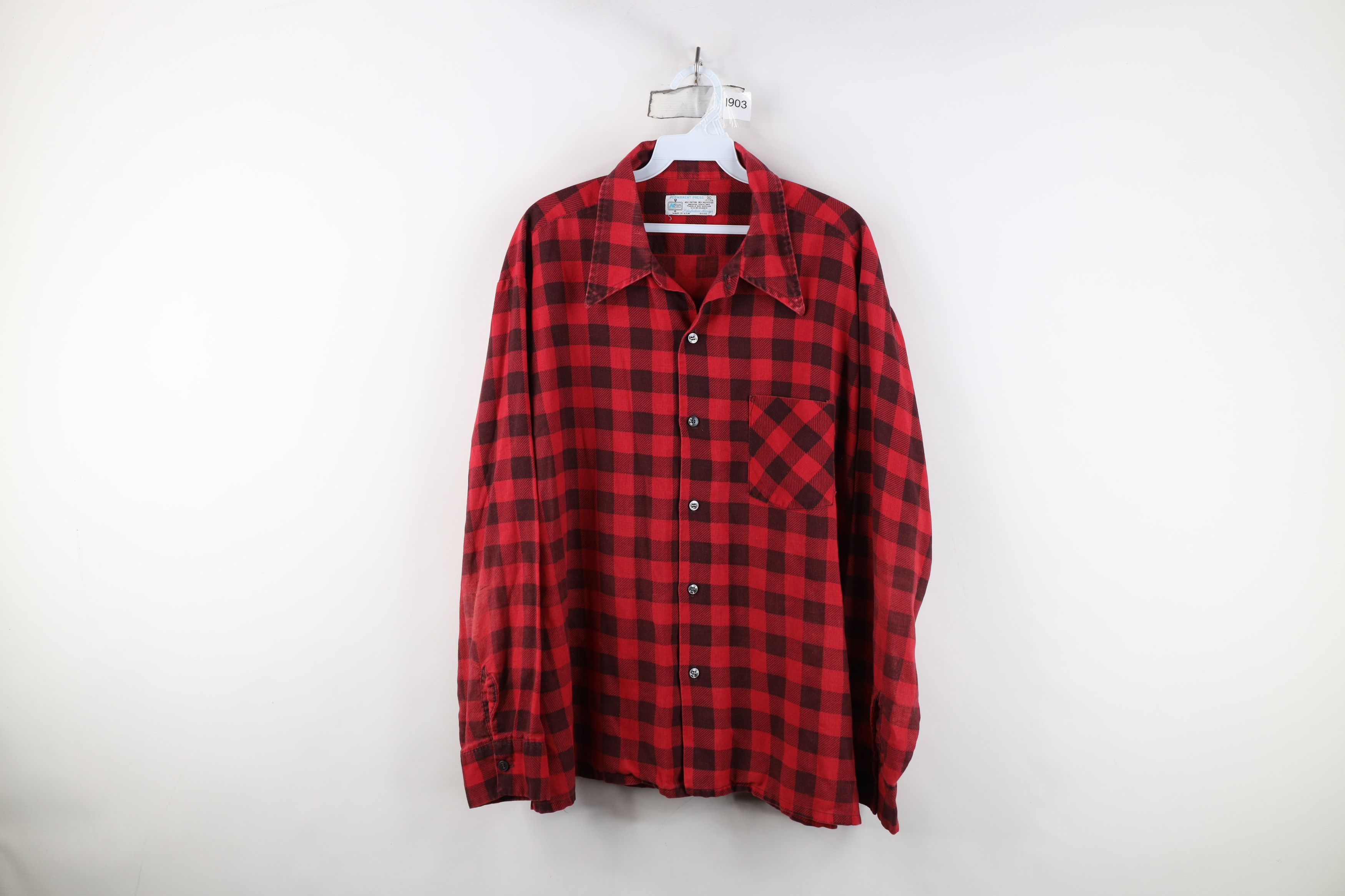 Vintage Vintage 70s Streetwear Flannel Collared Button Shirt Red Size US XL / EU 56 / 4 - 1 Thumbnail