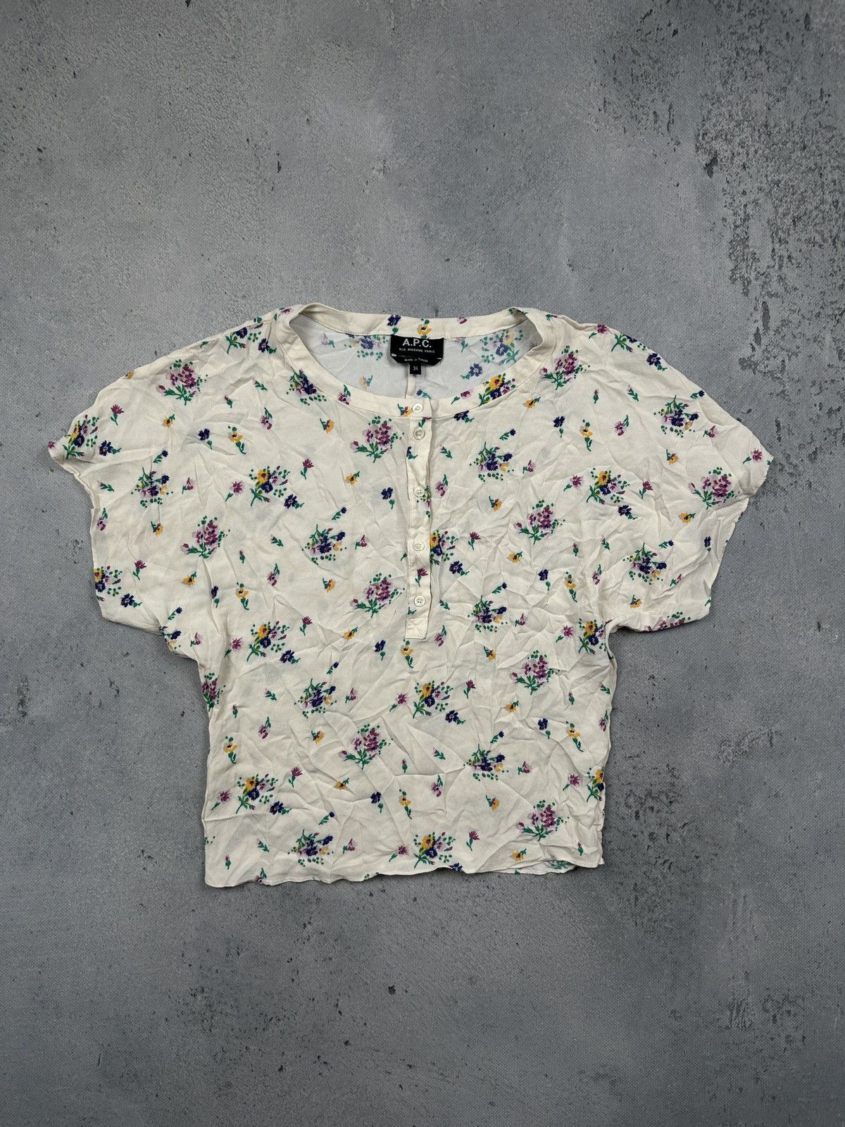 A.P.C. A.P.C. Paris Vintage Floral Viscos Blouse Ivory Short Sleeve Size XS / US 0-2 / IT 36-38 - 1 Thumbnail