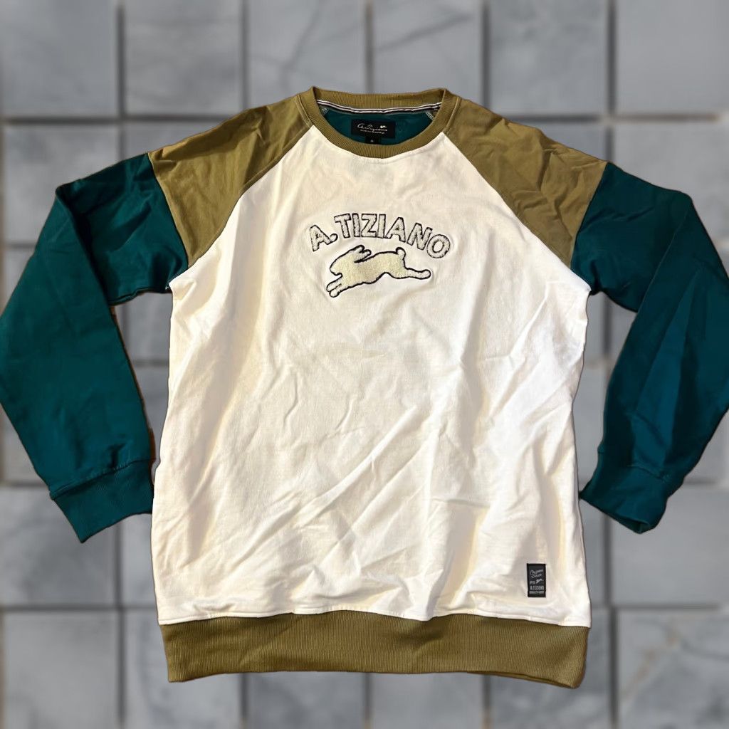 Logo 7 A.tiziano Sweatshirt Mens XL Logo White Green Crew Neck Color Blocked Shirt Mens XL Green Logo Pullover Color Blocked Size US XL / EU 56 / 4 - 1 Thumbnail