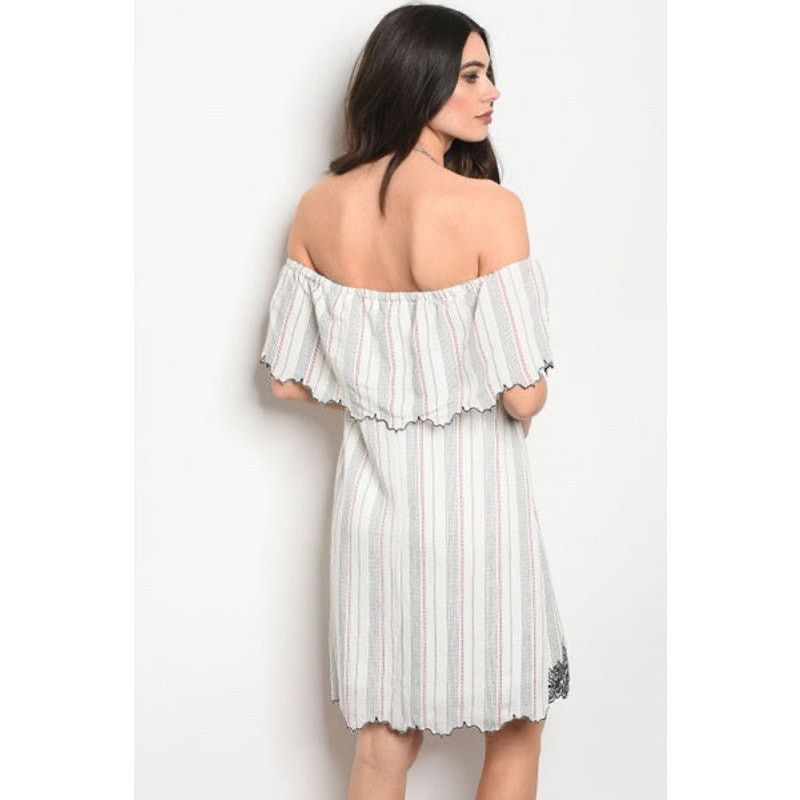 Nordstrom Lush | Off Shoulder Stripe Dress Embroidery Accent Size M / US 6-8 / IT 42-44 - 2 Thumbnail
