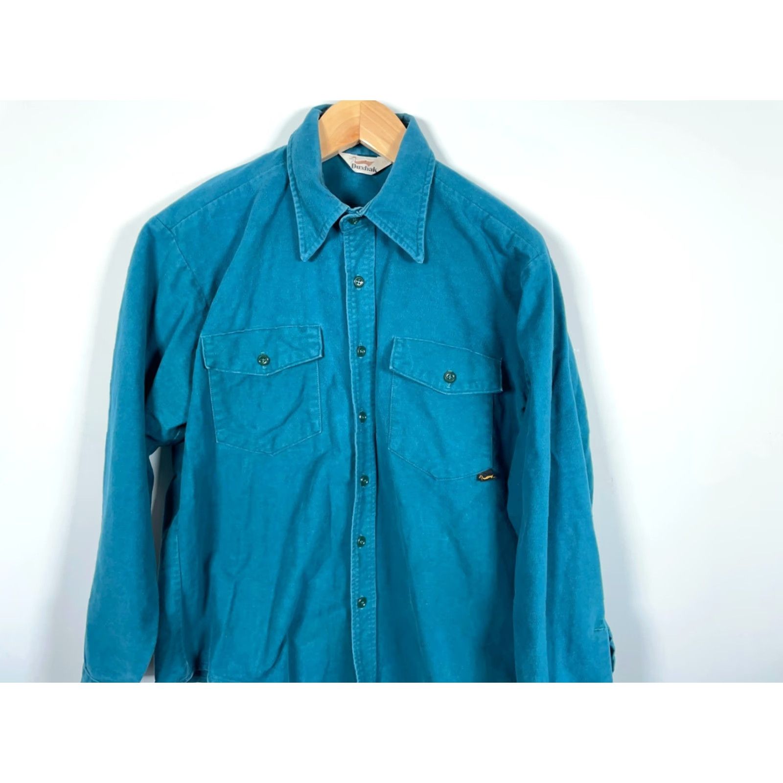 CLOT VINTAGE Duxbak Shirt Chamois Cloth Men XL Teal Heavyweight Workwear Long Sleeve Button-Up Collared Pocketed Size US XL / EU 56 / 4 - 4 Thumbnail