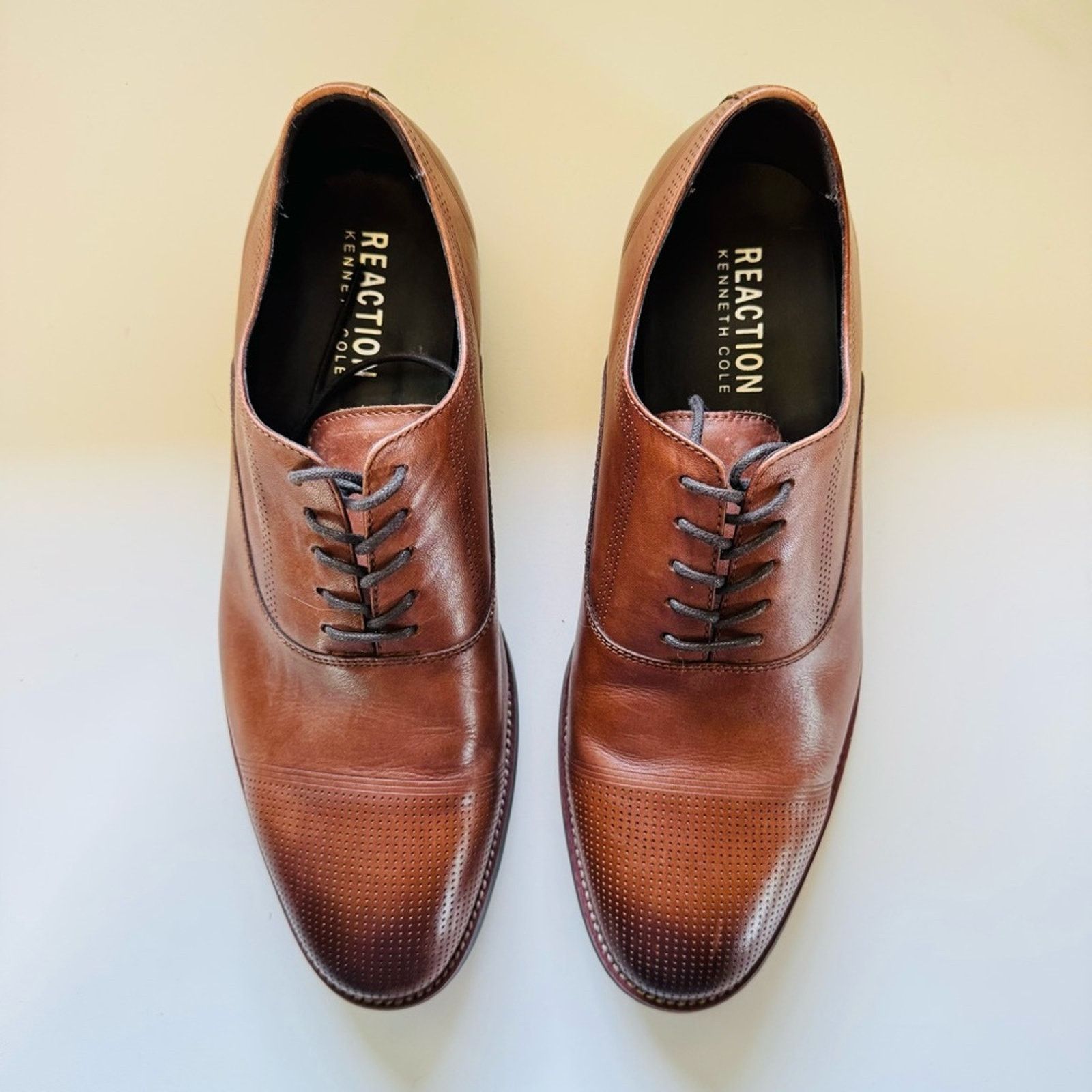 MENS KENNETH COLE Dark Brown Mahogany Leather Derby Oxford Lace Up Shoes 8.5 Kenneth Cole Brown Leather Lace Up Square Toe | Mercari main image 3