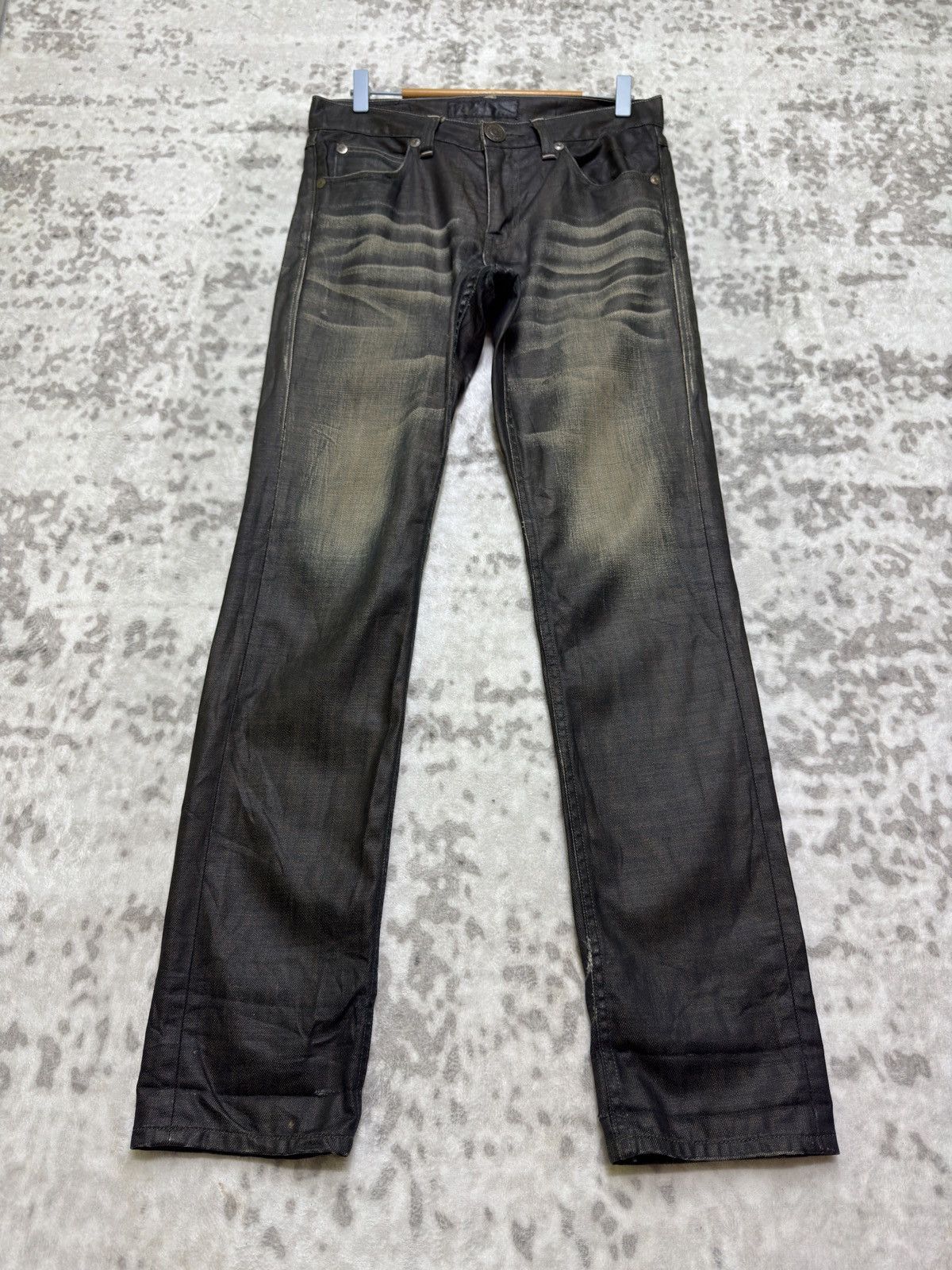 Vintage Vintage Back Number Waxed Black Distressed Denim Jeans Size US 31 - 1 Thumbnail
