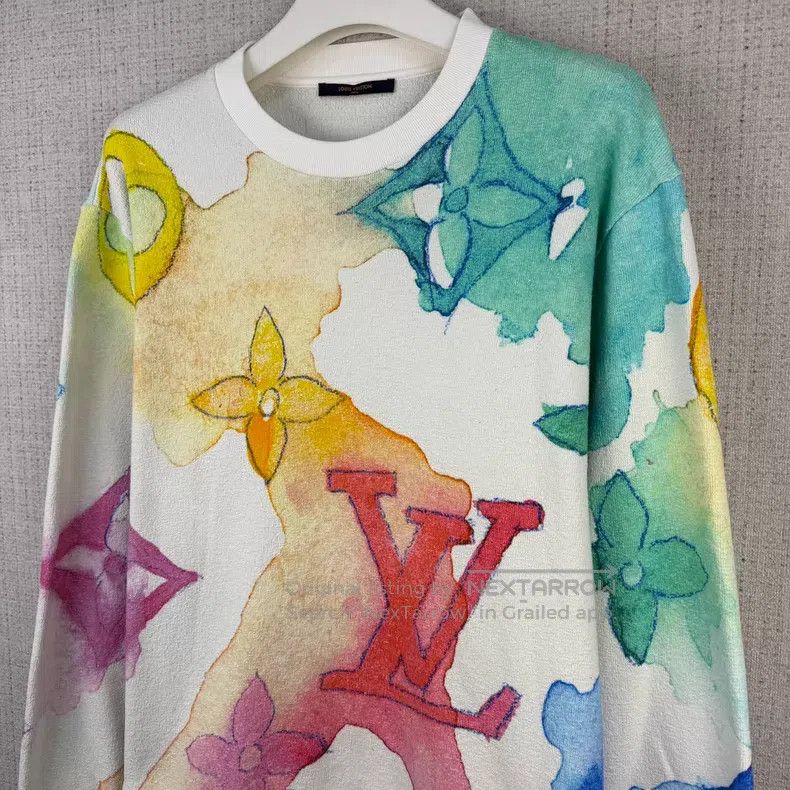 Louis Vuitton Louis Vuitton Three-flower ink printed round collar sweats Size US XXL / EU 58 / 5 - 2 Thumbnail