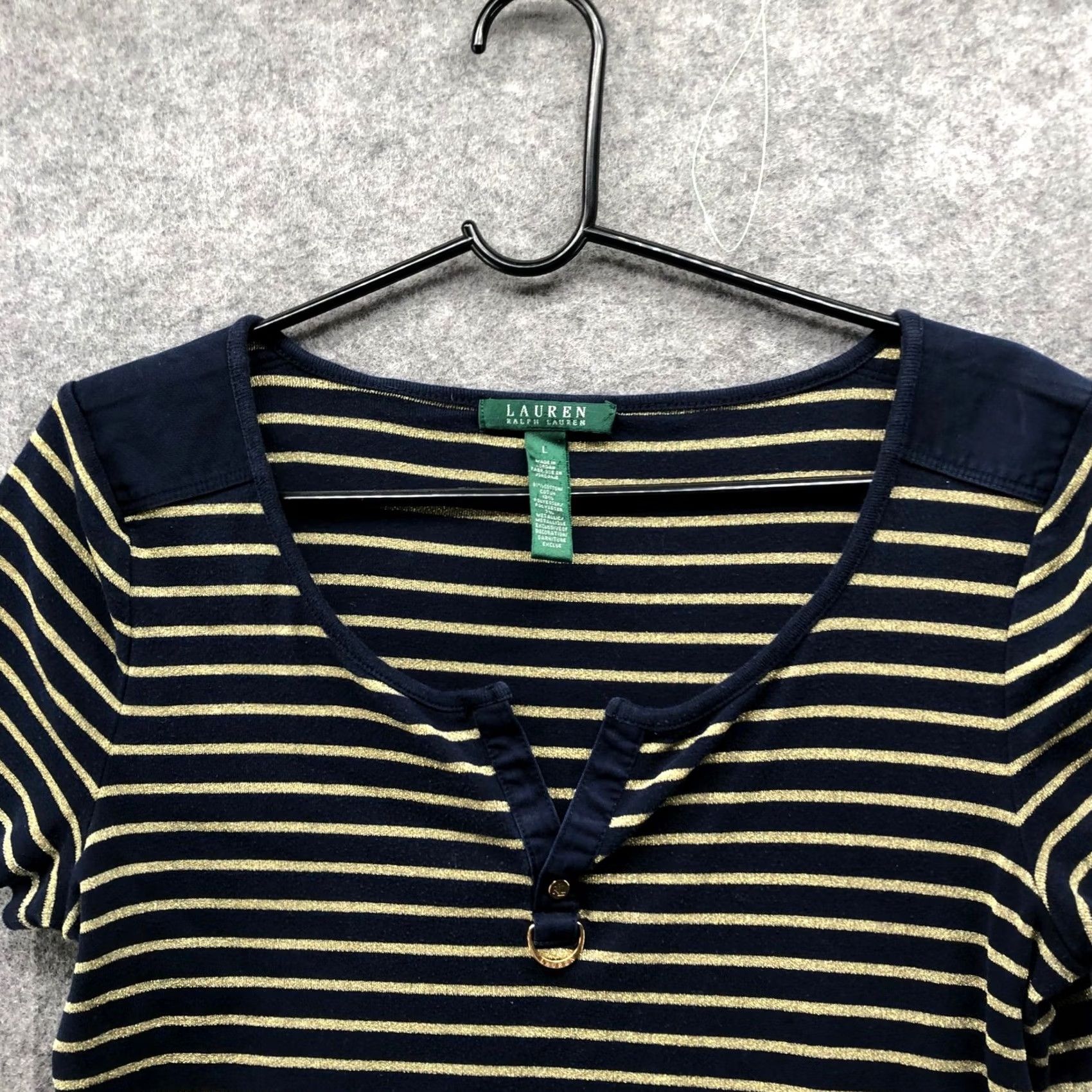 Ralph Lauren VINTAGE Lauren Ralph Lauren Henley Short Sleeve T Shirt Womens L Blue Gold Striped Size L / US 10 / IT 46 - 3 Thumbnail