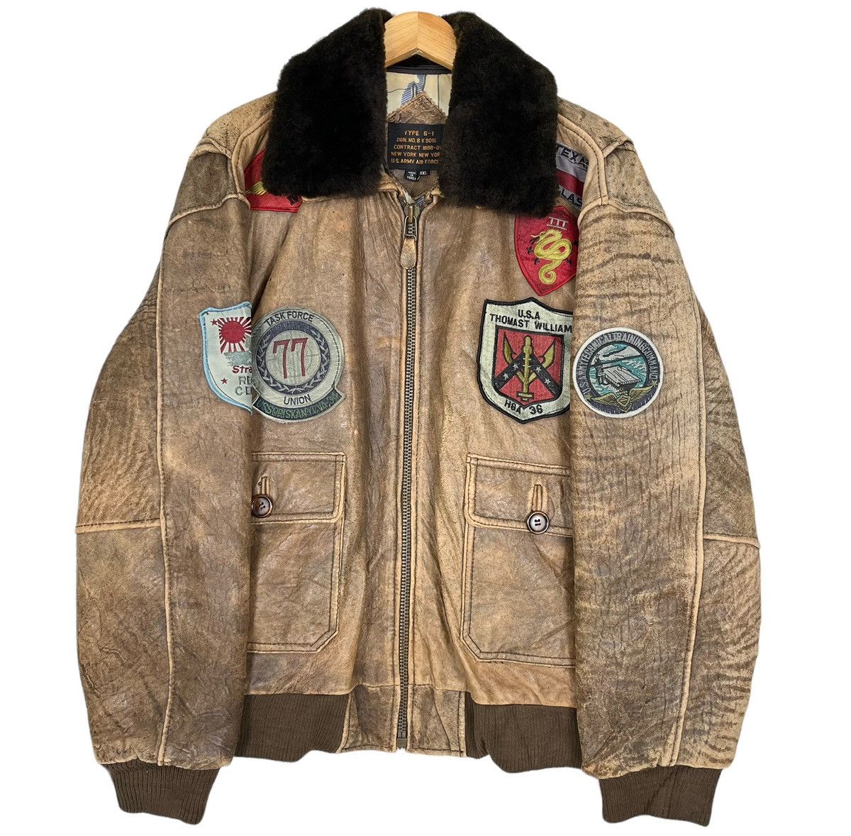 Vintage Vintage Military USAF US Army Bomber Flight Leather Jacket Size US XL / EU 56 / 4 - 1 Thumbnail