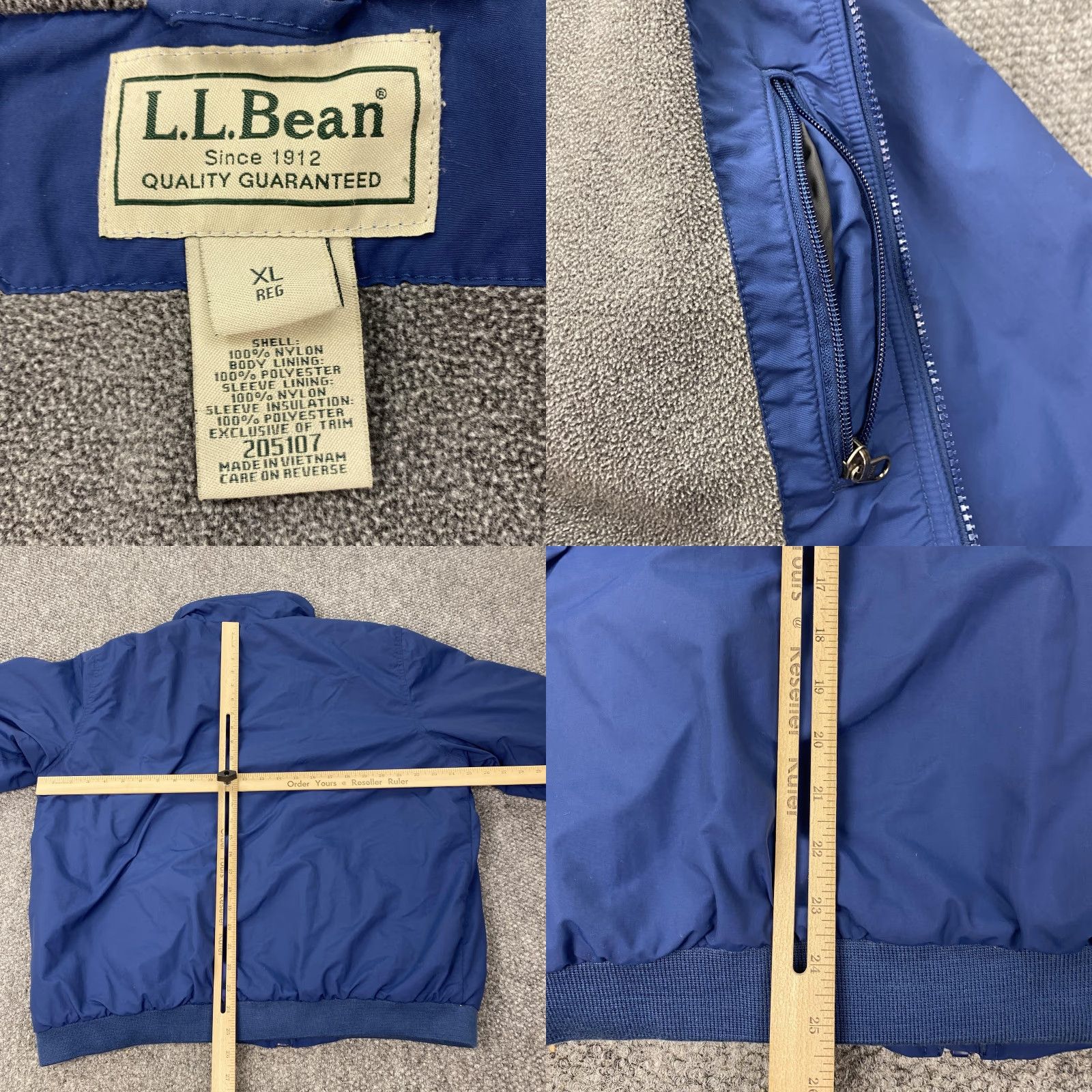 Vintage LL Bean Jacket Mens XL Blue Fleece Lined Nylon Bomber Zip Pockets Ribbed Hem Size US XL / EU 56 / 4 - 8 Thumbnail