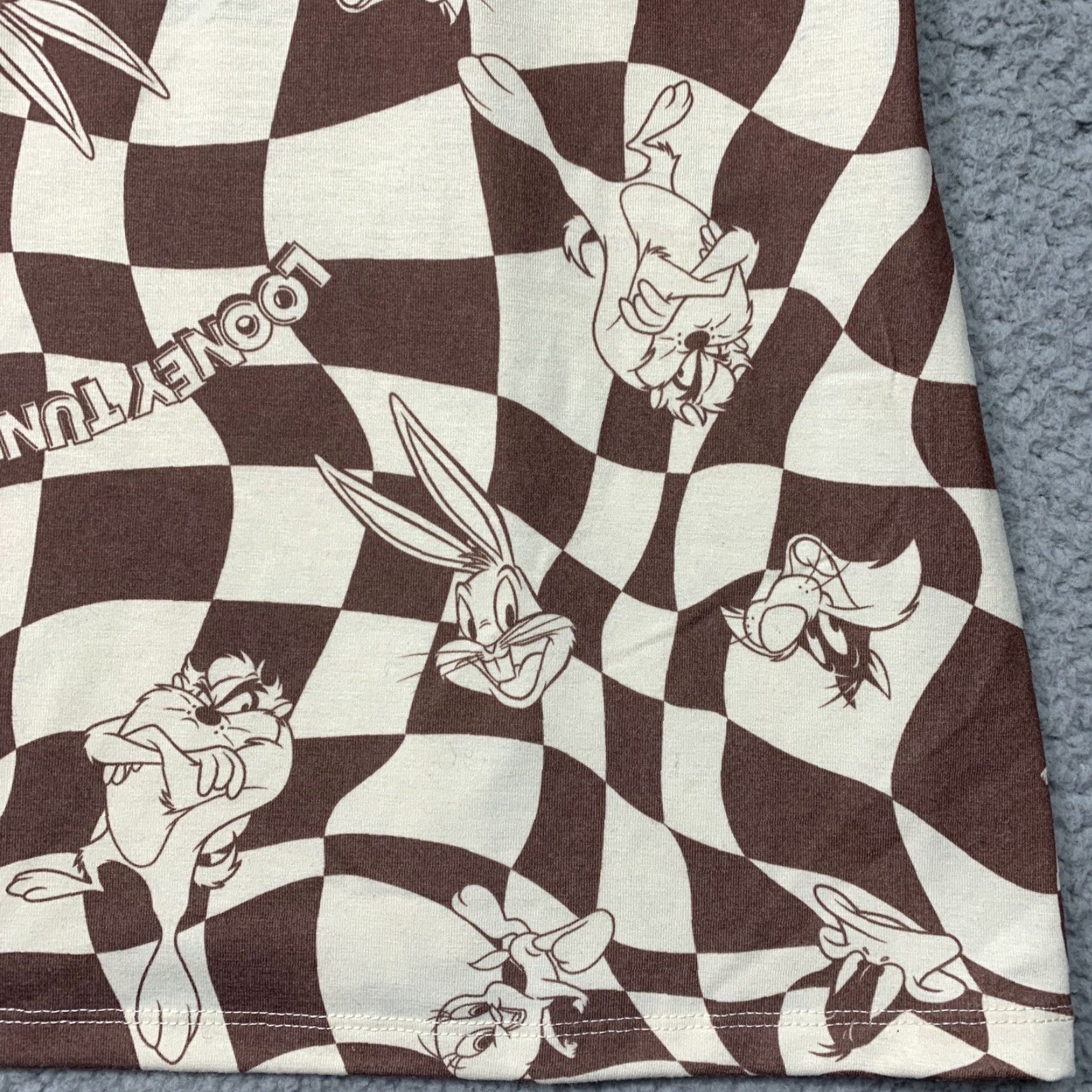 Vintage Looney Tunes Mini Skirt Skirt S Brown Cream Bugs Daffy Sylvester Tweety Taz NWT Menus: Women Size 28" / US 6 / IT 42 - 4 Thumbnail