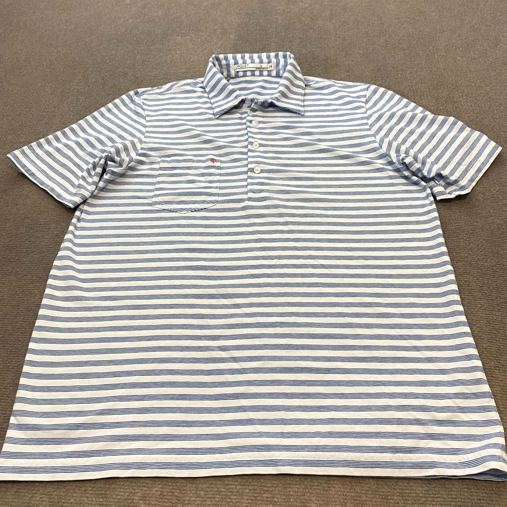 Vintage Criquet Polo Shirt Mens Large Blue Stripe Crusaders Crest Pima Cotton Golf Size US L / EU 52-54 / 3 - 3 Thumbnail