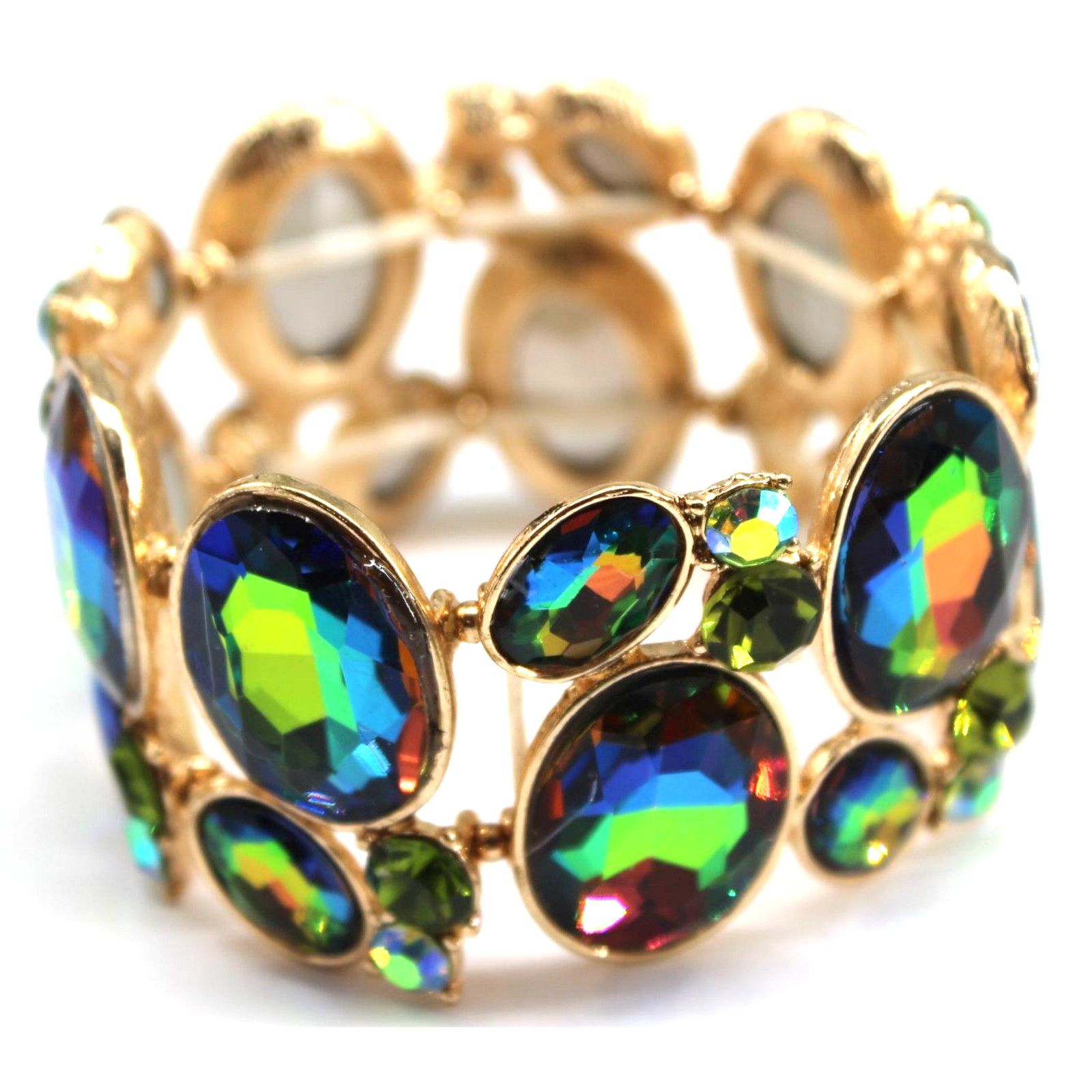 Other Aurora Borealis Large Rhinestone Cuff Bracelet • 1.5" Wide Size ONE SIZE - 2 Thumbnail
