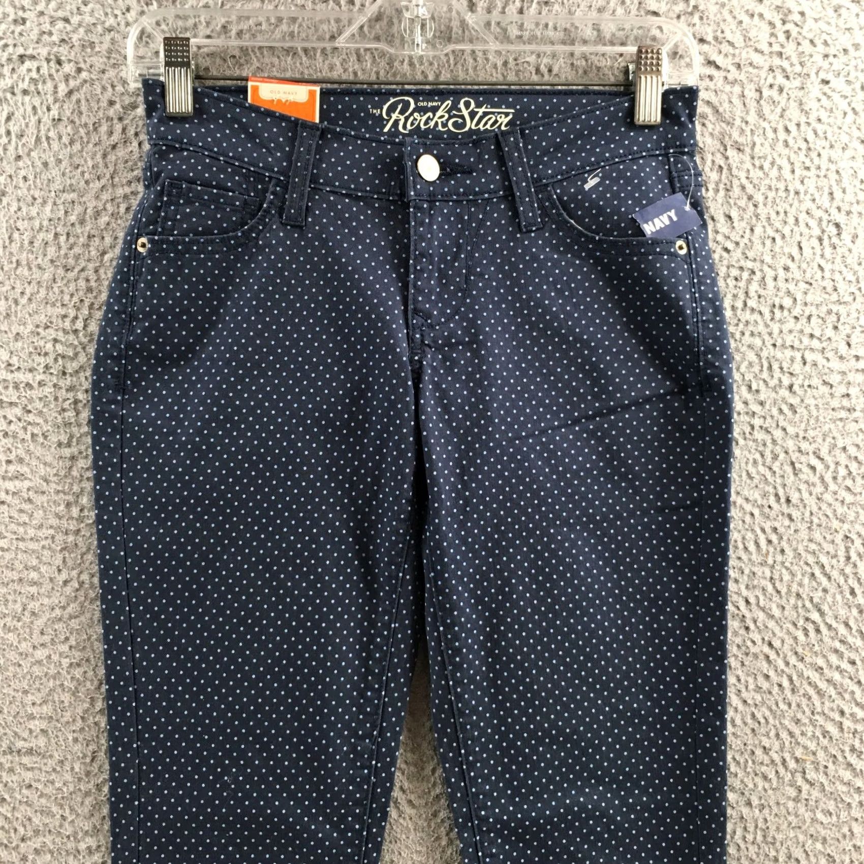 Old Navy Old Navy The Rock Star Super Skinny Pants Womens 2R Blue Polka Dots Low Rise NEW Size 26" / US 2 / IT 38 - 2 Thumbnail