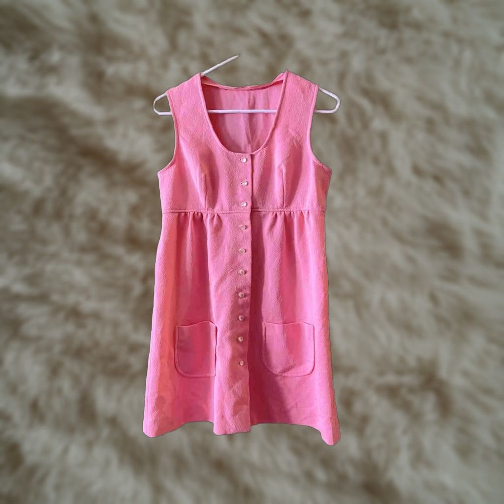 VINTAGE Barclay Square House Dress 70s Pink Polyester Size 14 Womens