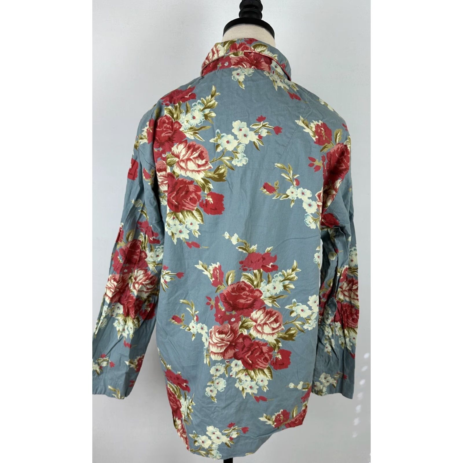 Vintage The Chandler Collection Pajama Top M Womens Dusty Blue Floral Cotton Button Front Long Sleeve Size M / US 6-8 / IT 42-44 - 6 Thumbnail