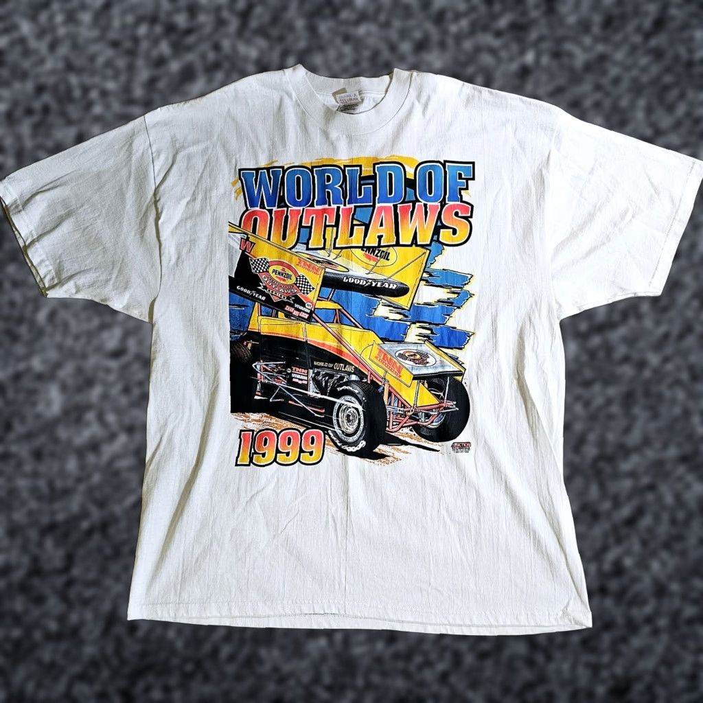 Hanes VINTAGE Pennzoil World Of Outlaws Sprint Cars T-Shirt Mens 2XL White 1999 Signatures 90s Racing Hanes Shirt Size US XXL / EU 58 / 5 - 1 Thumbnail