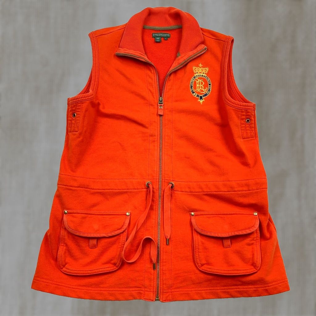 Ralph Lauren VINTAGE Lauren Ralph Lauren Vest Women Large Orange Full Zip Utility Field Crest LRL VTG Size L / US 10 / IT 46 - 1 Thumbnail