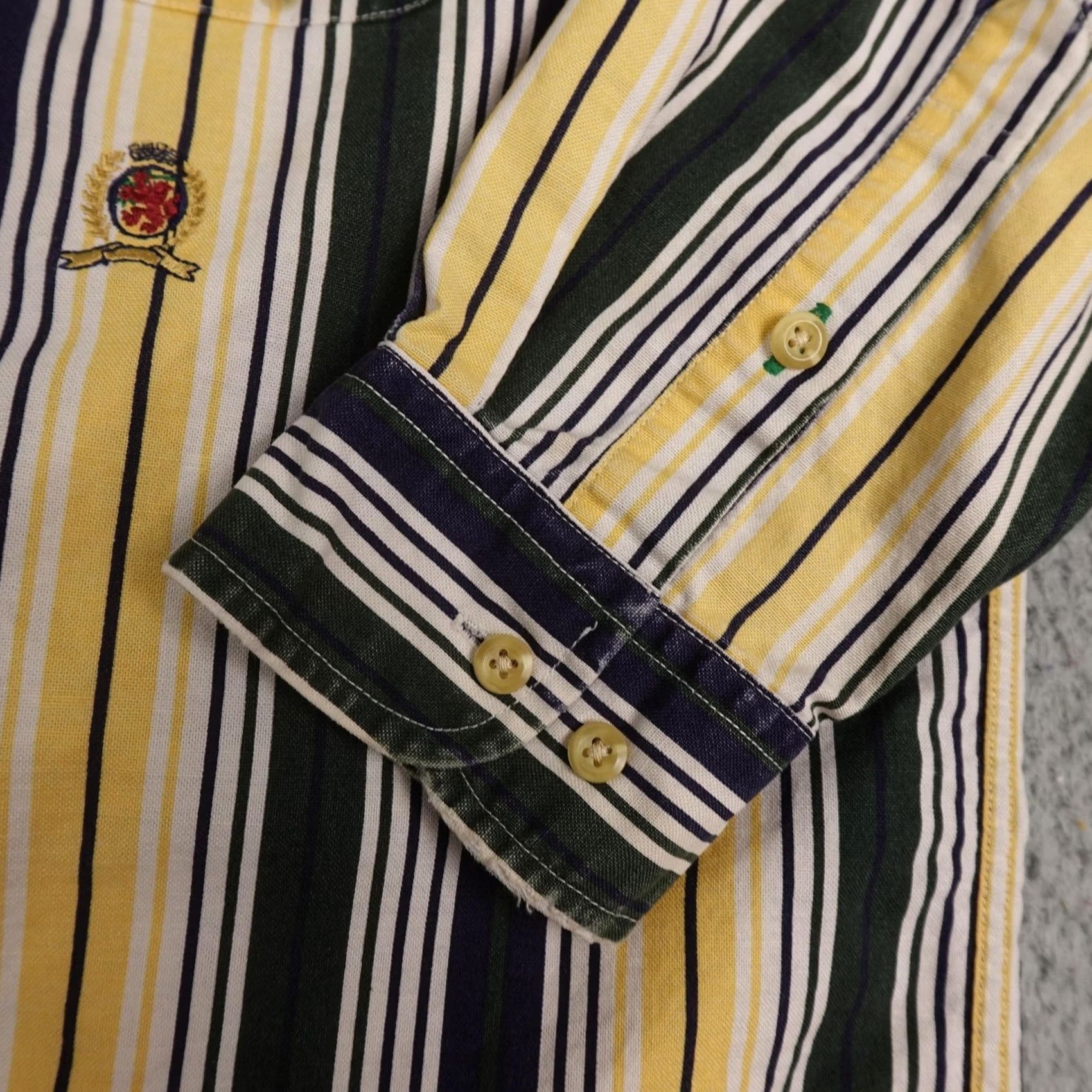 Tommy Hilfiger VINTAGE Tommy Hilfiger Shirt Mens L Blue Yellow Stripe Long Sleeve Crest 90s Retro Button-Up Collared Size US L / EU 52-54 / 3 - 6 Thumbnail