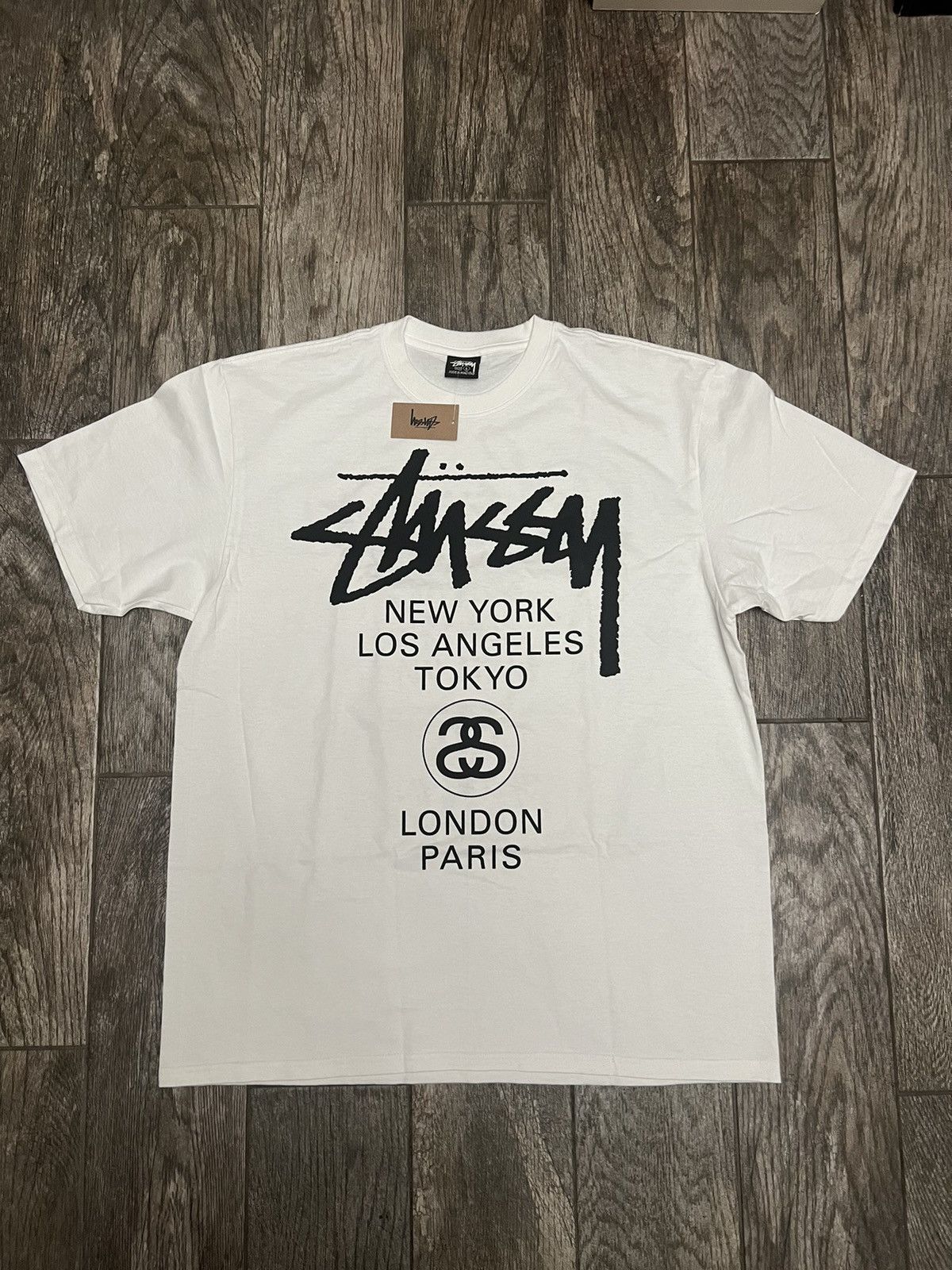 stussy world tour tee white