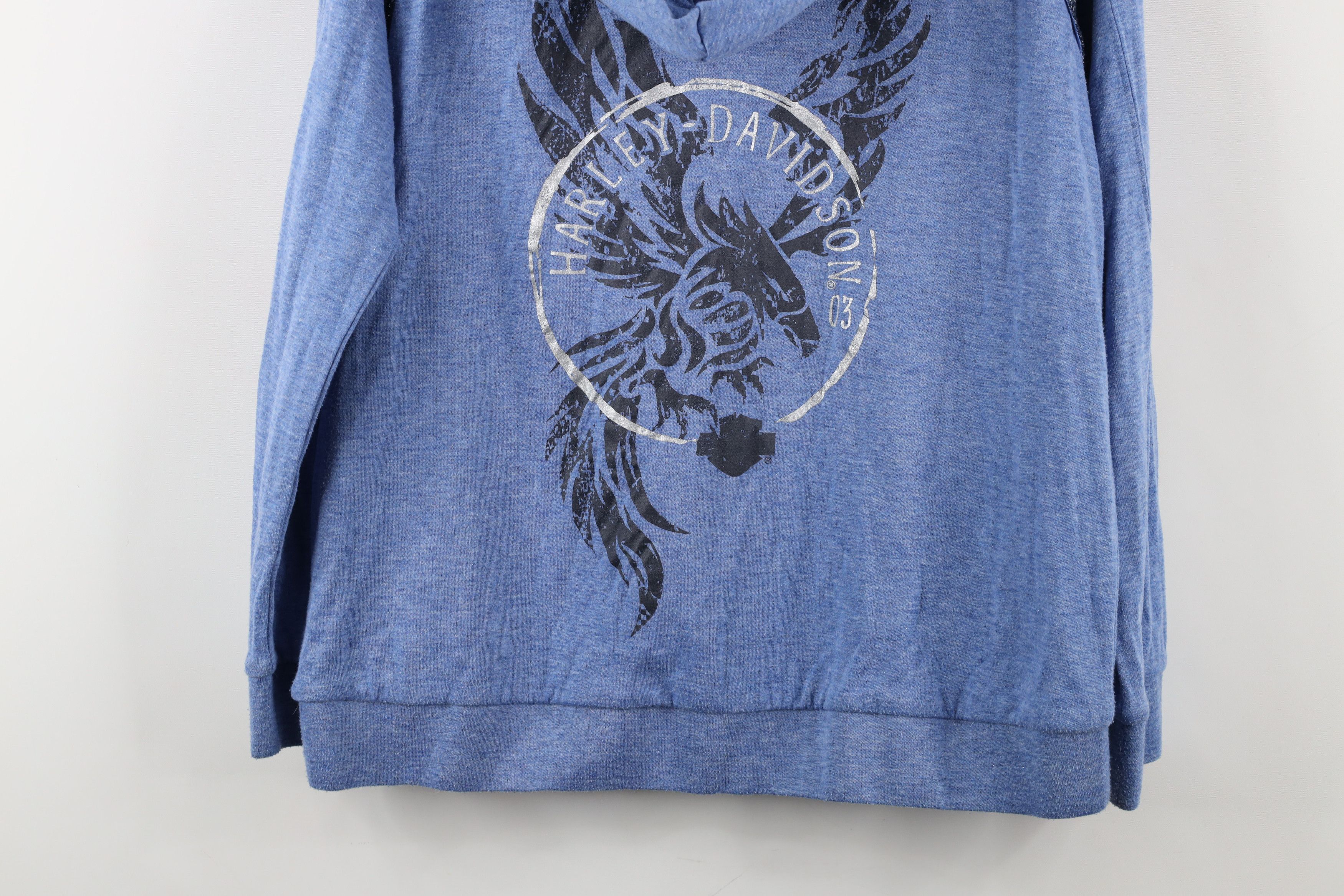 Harley Davidson × Vintage Vintage Y2K Harley Davidson Metallic Jersey Knit Hoodie Blue Size M / US 6-8 / IT 42-44 - 15 Thumbnail