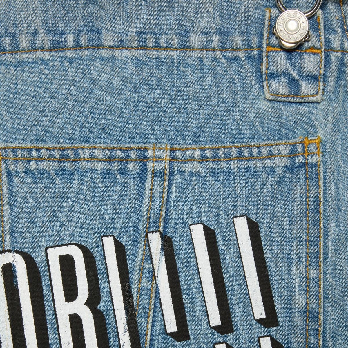 Gucci o1s1wg110125 Cotton Denim Overall With Fuori!! Print in Blue Size US 34 / EU 50 - 4 Thumbnail