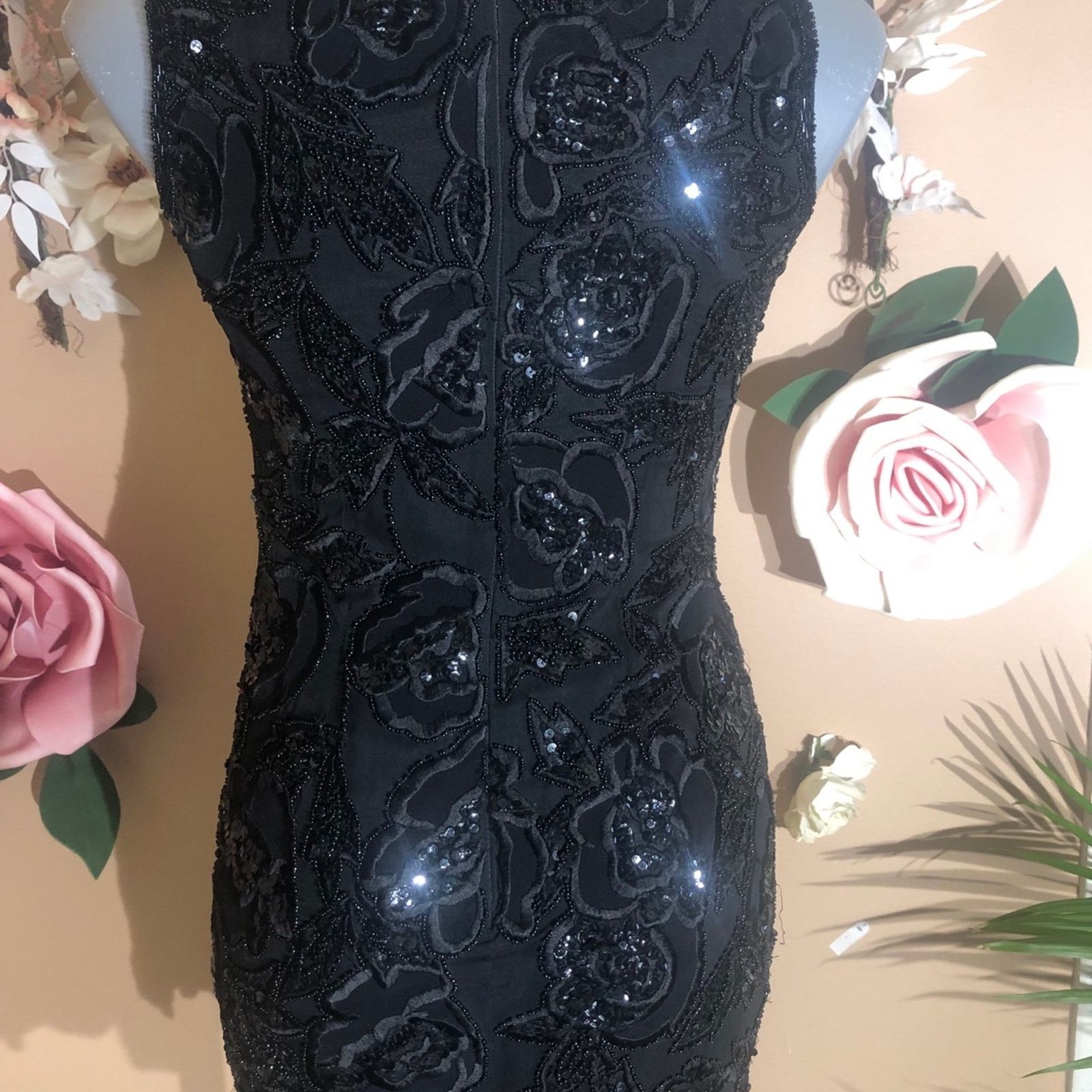 Oleg Cassini Black short sleeve beaded mini gown dress Size S / US 4 / IT 40 - 1 Thumbnail