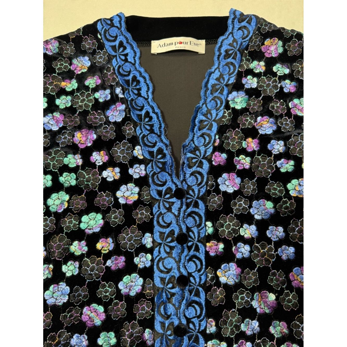 Other Vintage Adam Pour Eve Embroidered Black Velvet Long Sleeve Size M / US 6-8 / IT 42-44 - 4 Thumbnail