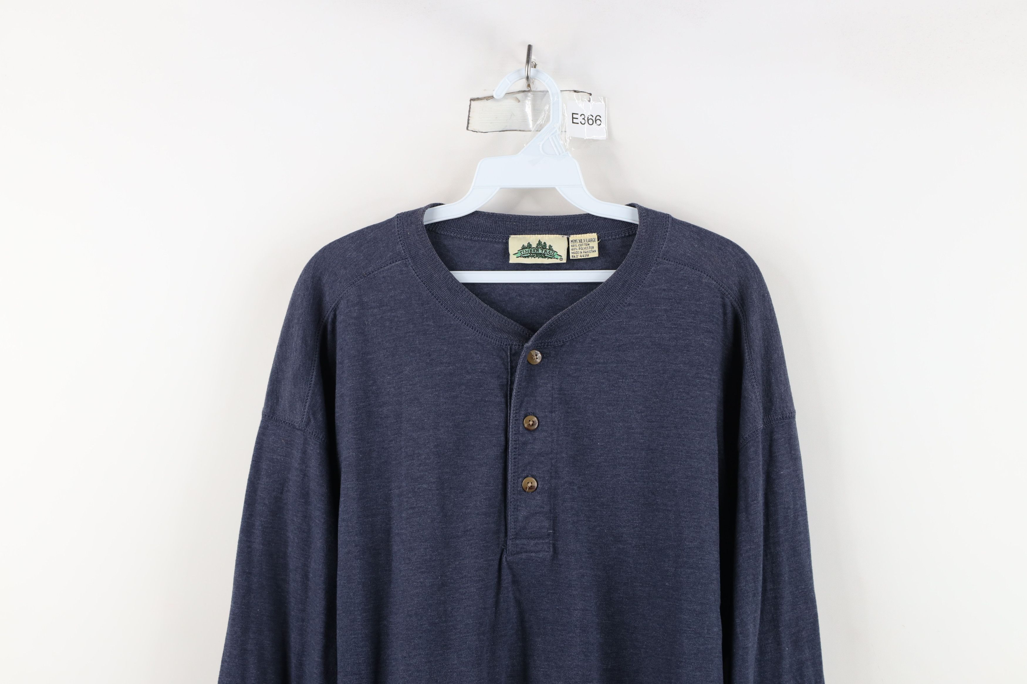Vintage Vintage 90s Streetwear Blank Long Sleeve Henley T-Shirt Blue Size US XXL / EU 58 / 5 - 2 Thumbnail