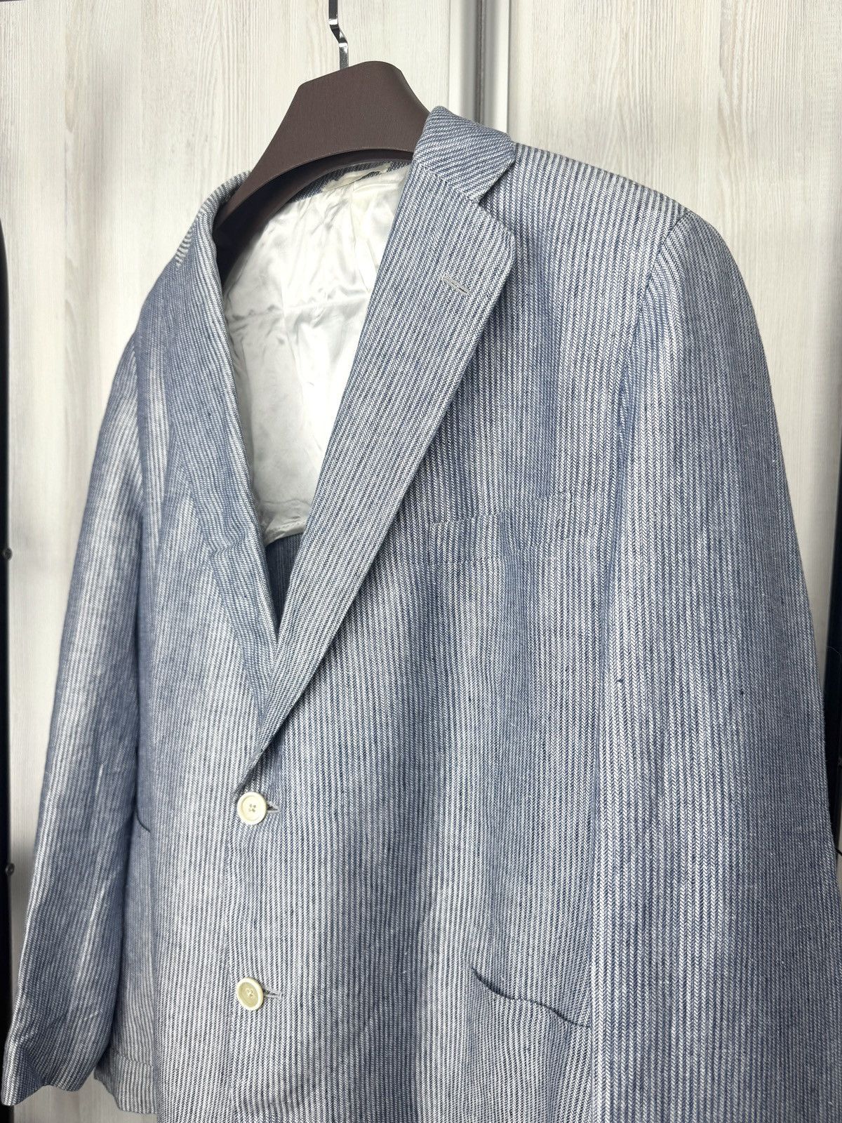Caruso Raffaele Caruso blue striped 100% linen half lined blazer Size 48R - 3 Thumbnail