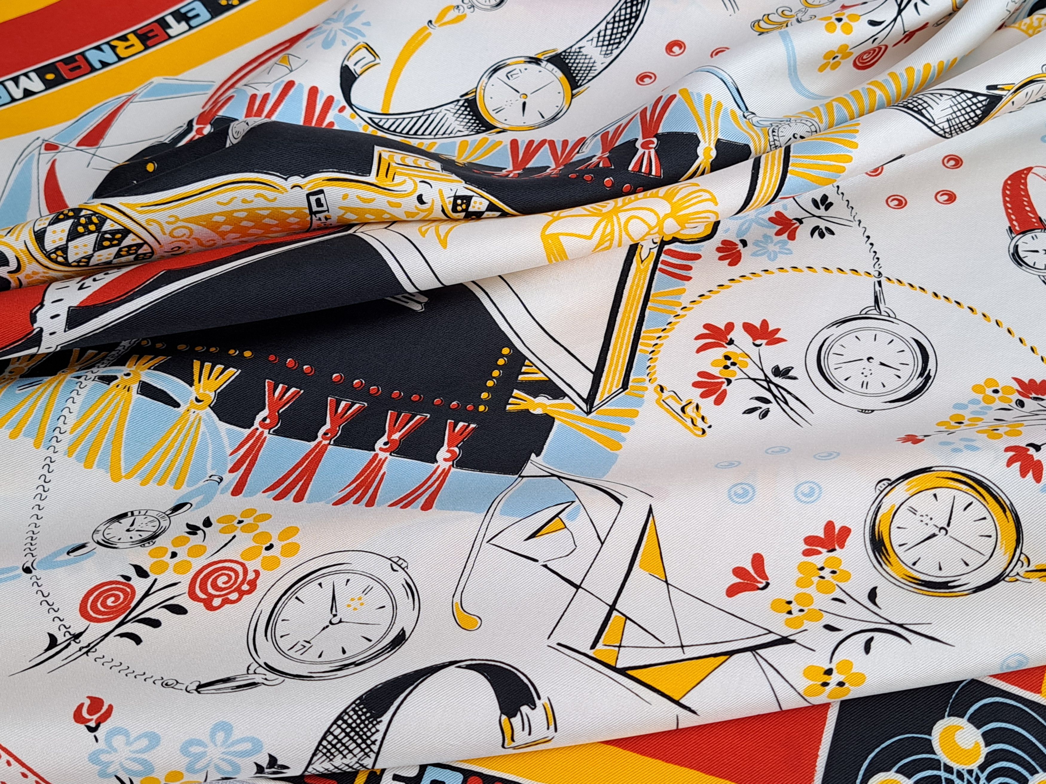 Designer × Vintage ETERNA MATIC vintage clock pattern silk scarf. Size ONE SIZE - 5 Thumbnail