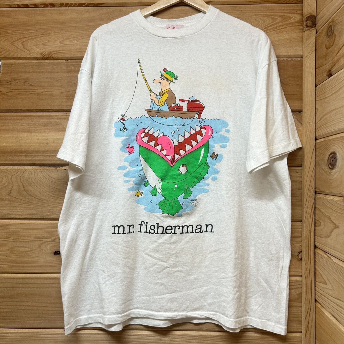 Vintage Vintage 90s Mr Fisherman Fishing Nature Graphic T Shirt Size US XL / EU 56 / 4 - 1 Thumbnail