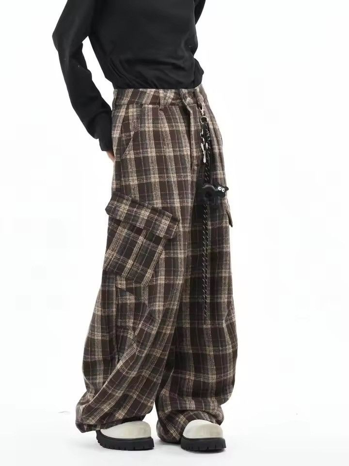 Japanese Brand Brown Striped Baggy Suit Cargo Pants Size US 34 / EU 50 - 2 Thumbnail
