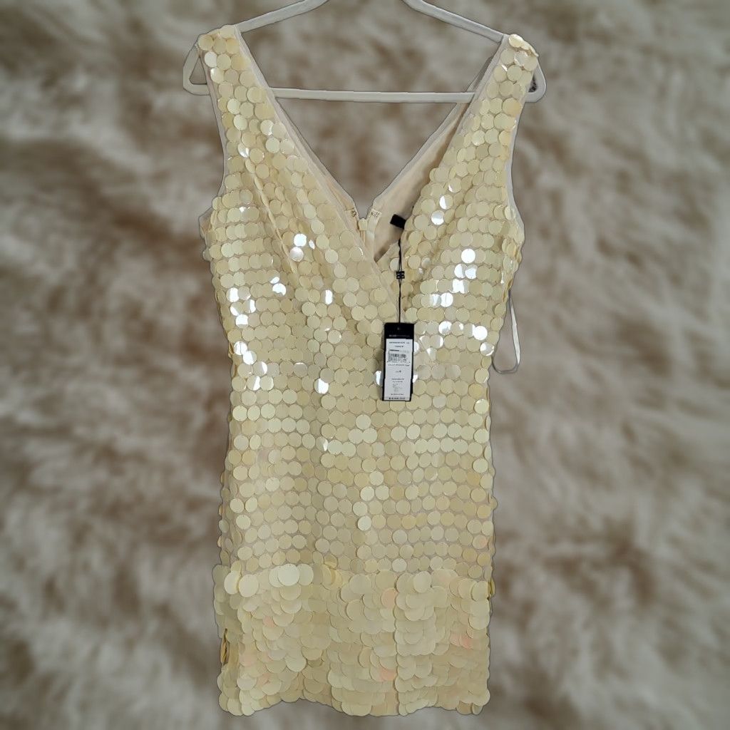 Bcbgmaxazria BCBGMAXAZRIA Cream Sequined Mini Dress Kenzie 6 NWT Party Cocktail Womens Dress Size M / US 6-8 / IT 42-44 - 1 Thumbnail