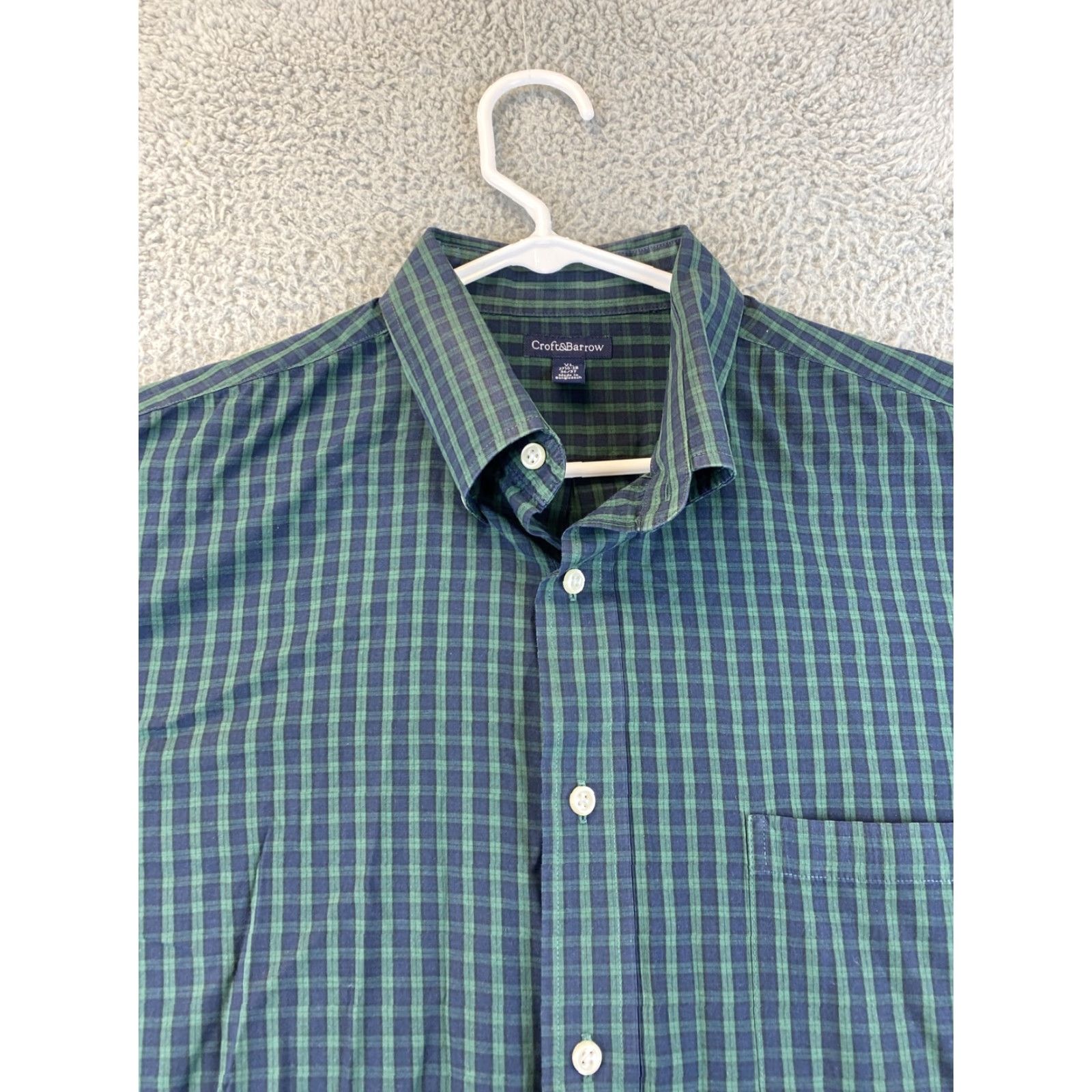 Croft & Barrow Vintage Croft & Barrow Men’s Dress Shirt Cotton Check Pattern Collared Button-Down Casual Business Green Blue 17.5 Regular Size 46R - 3 Thumbnail