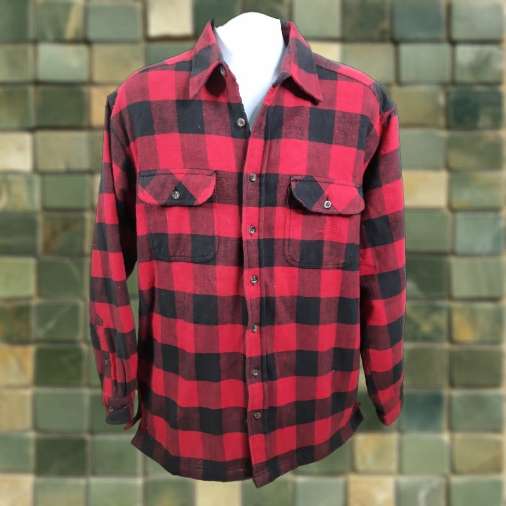 Vintage VINTAGE Hazel Creek Shirt Coat Jacket Quilted Lined Red Plaid Flannel Cotton Large LT Men Big & Tall Casual Outdoors Enduring Comfort Mens Size US L / EU 52-54 / 3 - 1 Thumbnail